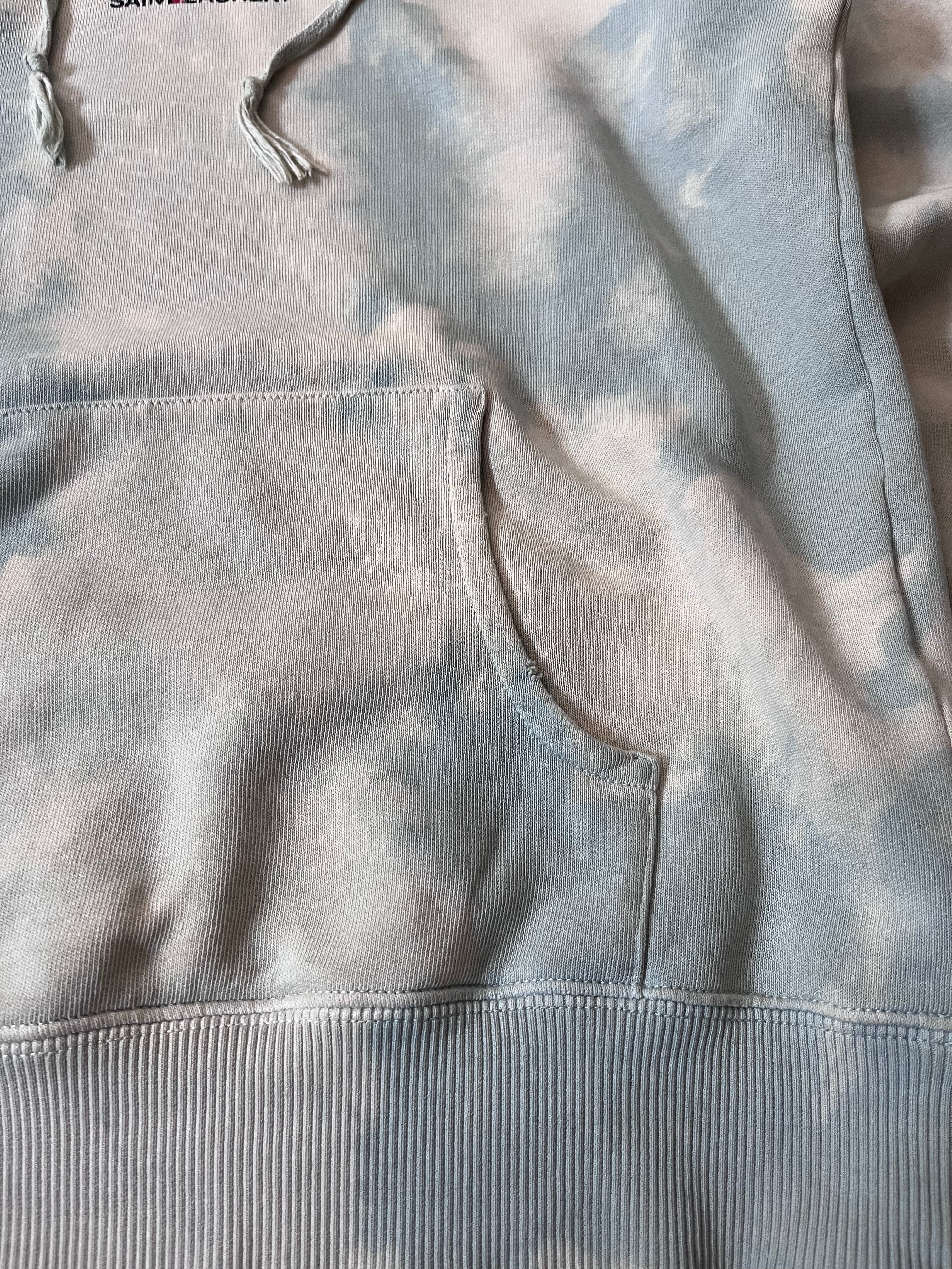 Saint Laurent Paris Logo Tie Dye Hoodie Blue Men - XS
