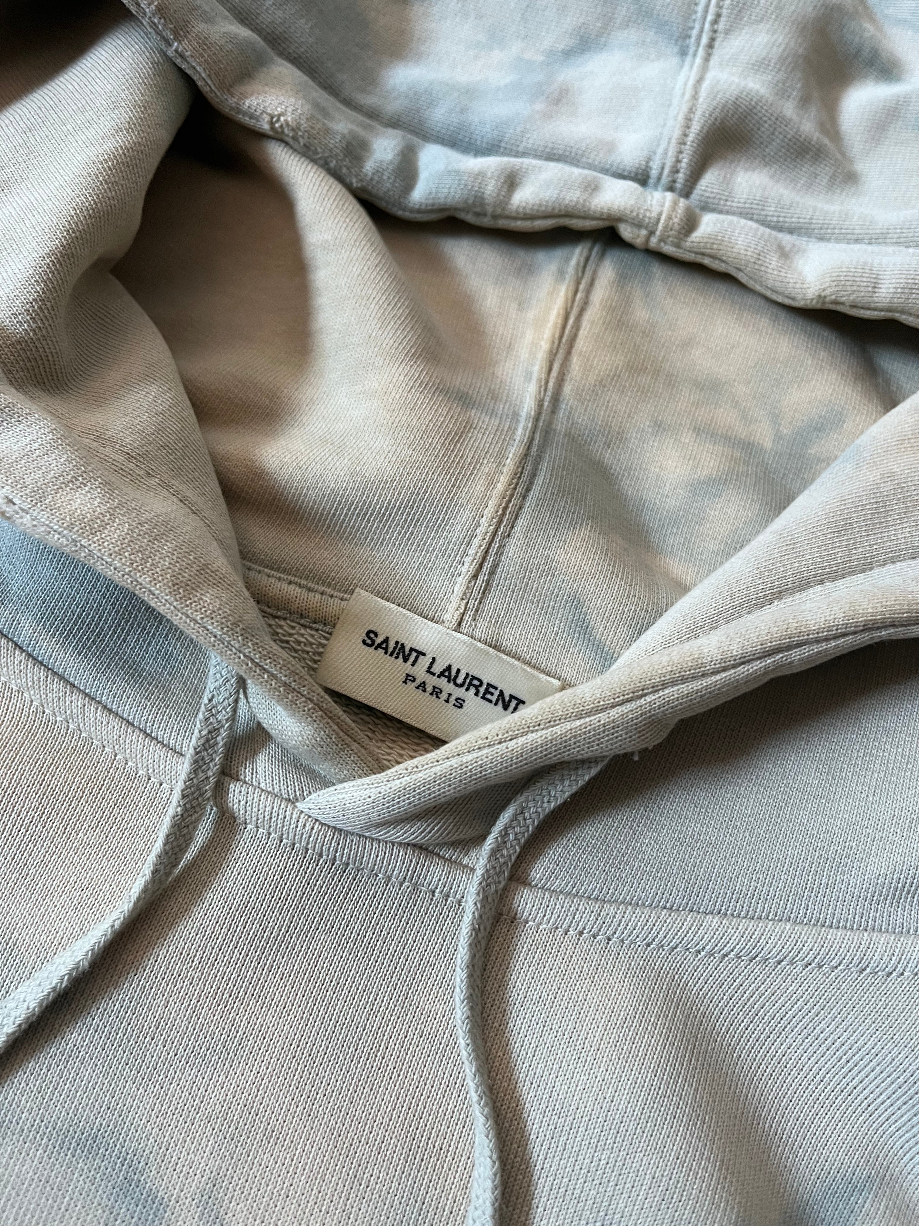 Saint Laurent Paris Logo Tie Dye Hoodie Blue Men - XS