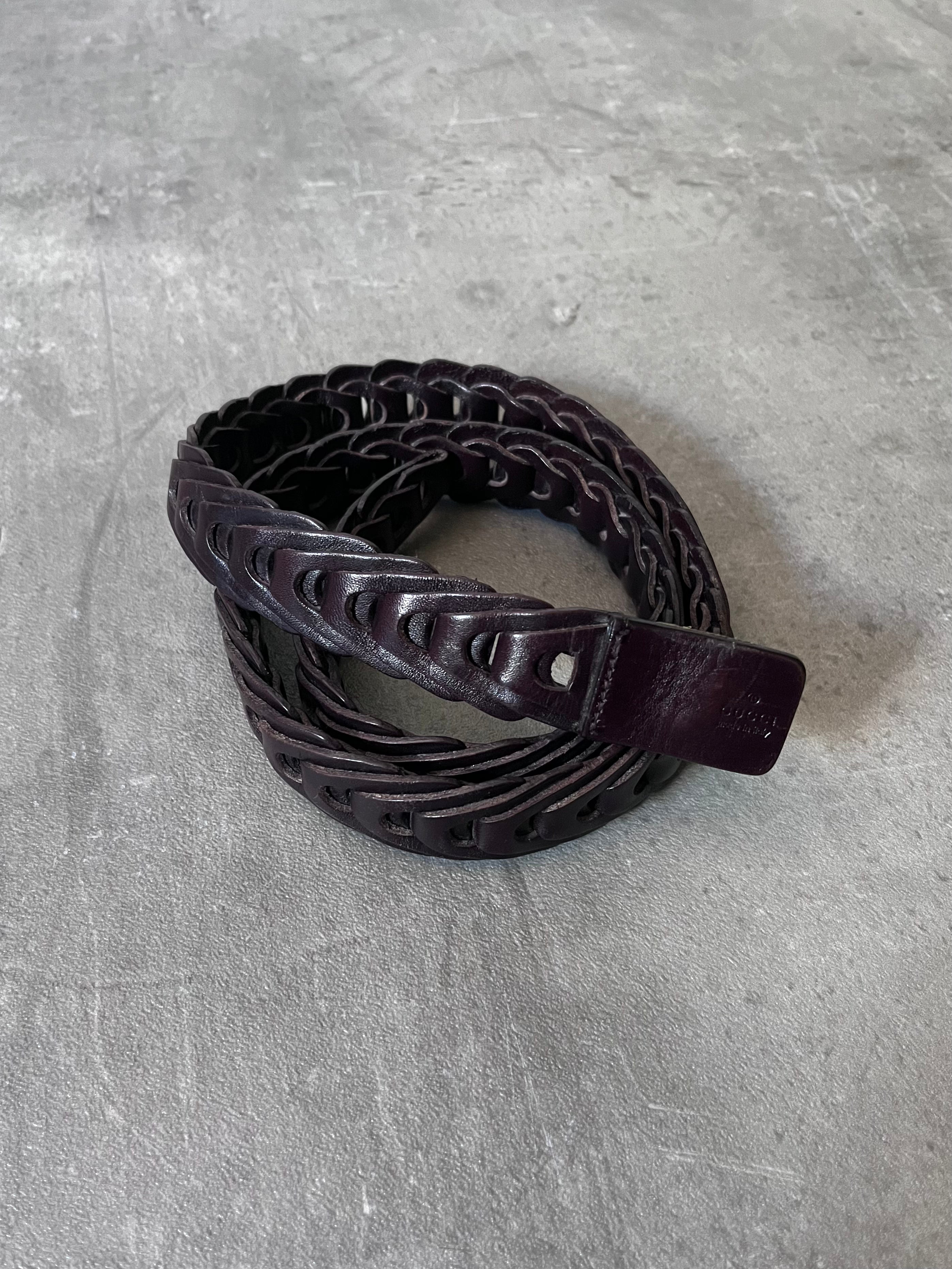 Gucci Braided Leather Belt Brown Unisex