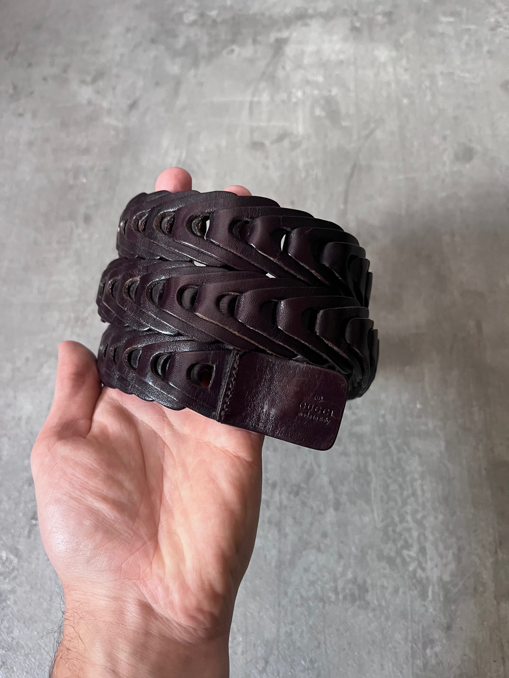 Gucci Braided Leather Belt Brown Unisex