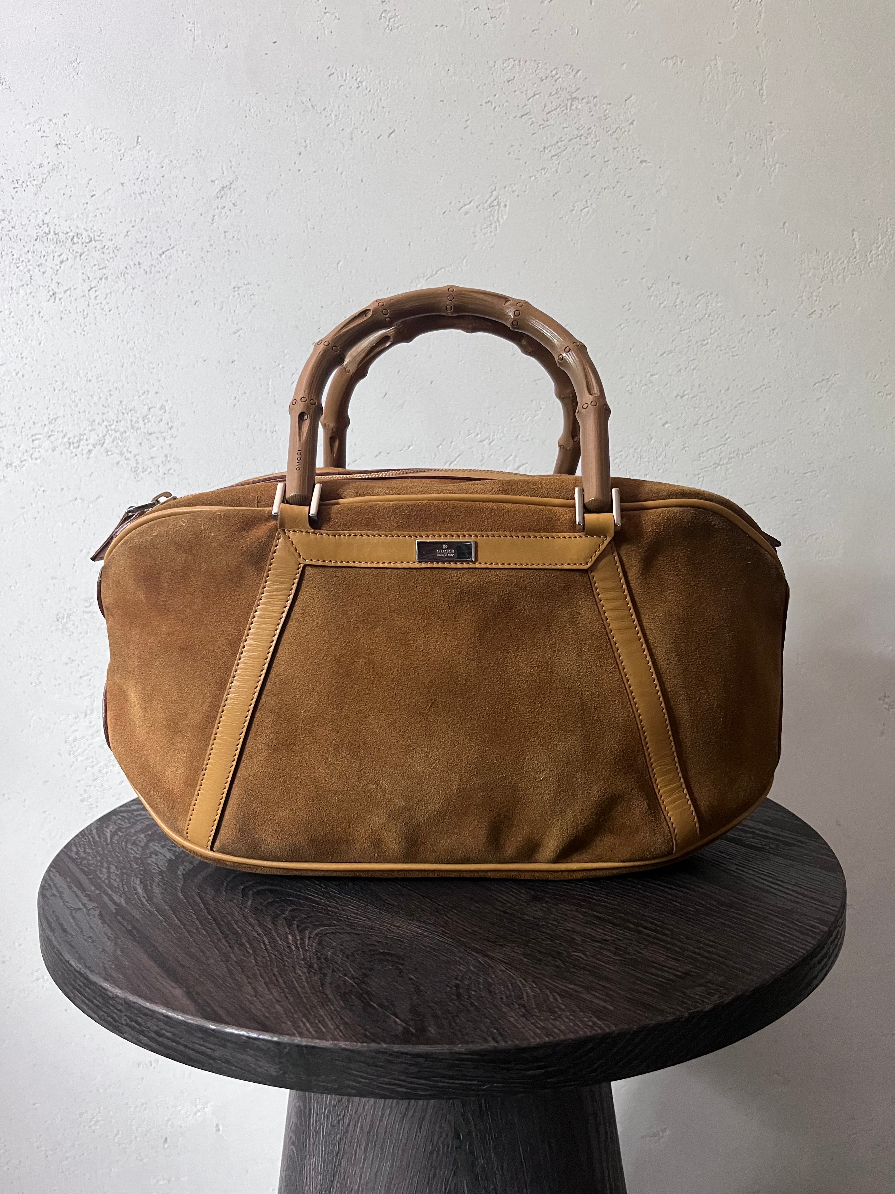 Gucci Vintage Suede Bamboo Handbag Brown