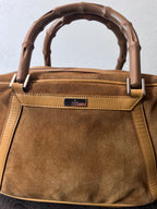 Gucci Vintage Suede Bamboo Handbag Brown