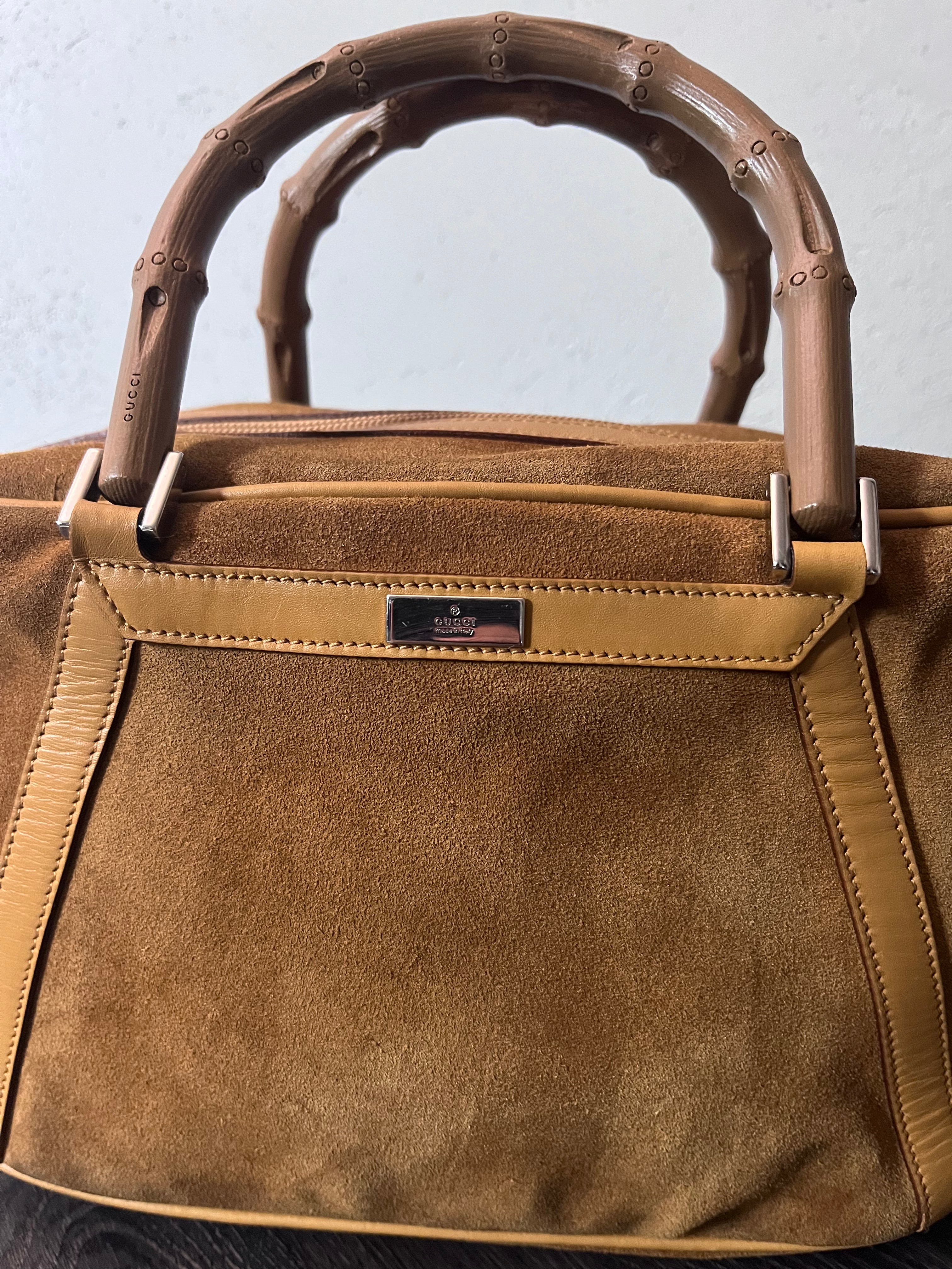 Gucci Vintage Suede Bamboo Handbag Brown
