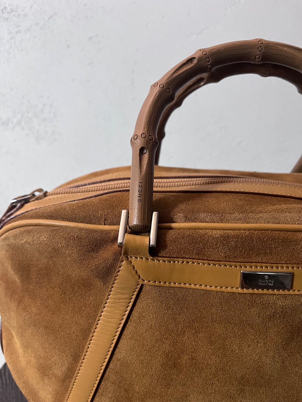 Gucci Vintage Suede Bamboo Handbag Brown
