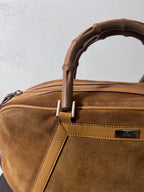 Gucci Vintage Suede Bamboo Handbag Brown