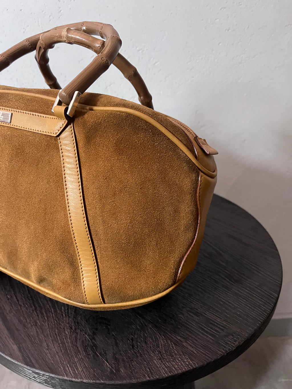 Gucci Vintage Suede Bamboo Handbag Brown