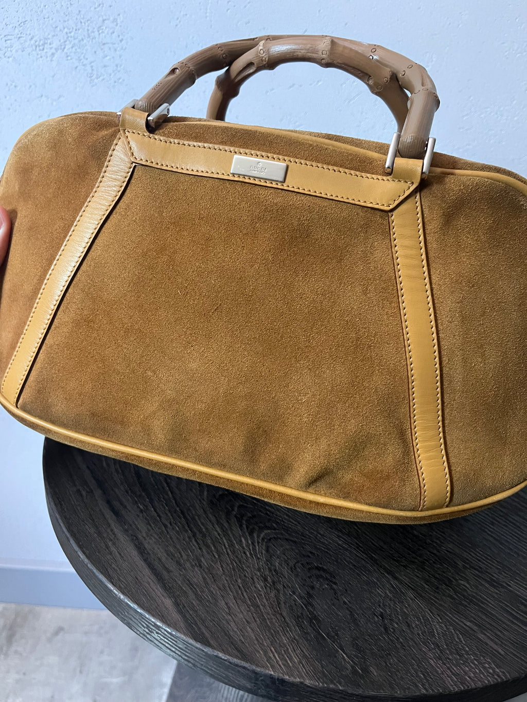 Gucci Vintage Suede Bamboo Handbag Brown