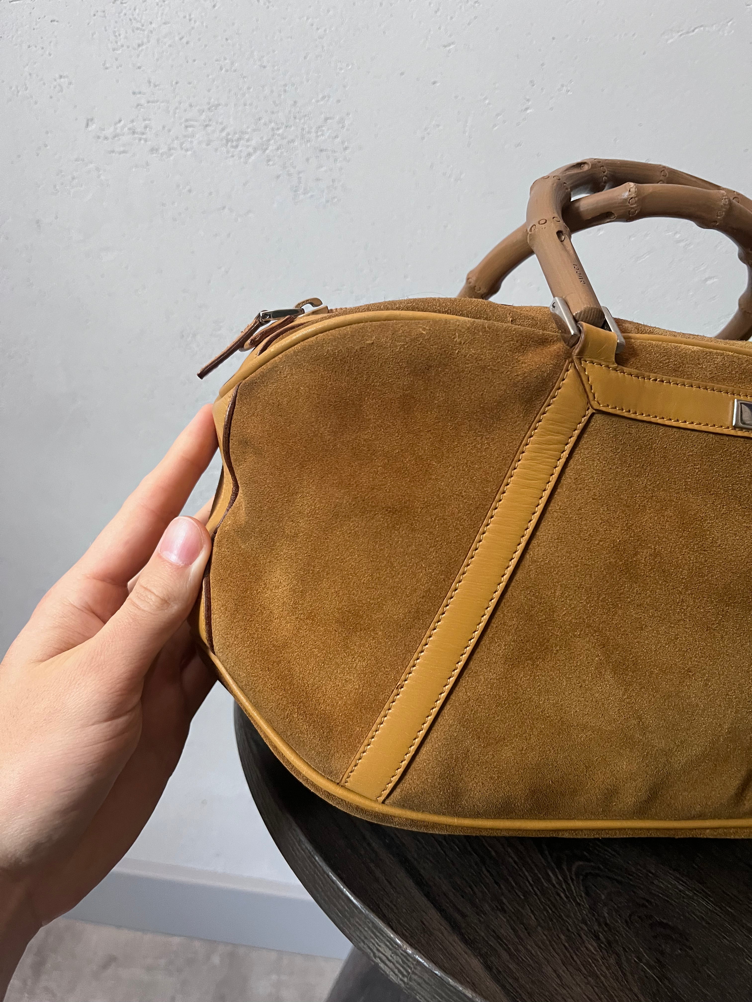 Gucci Vintage Suede Bamboo Handbag Brown
