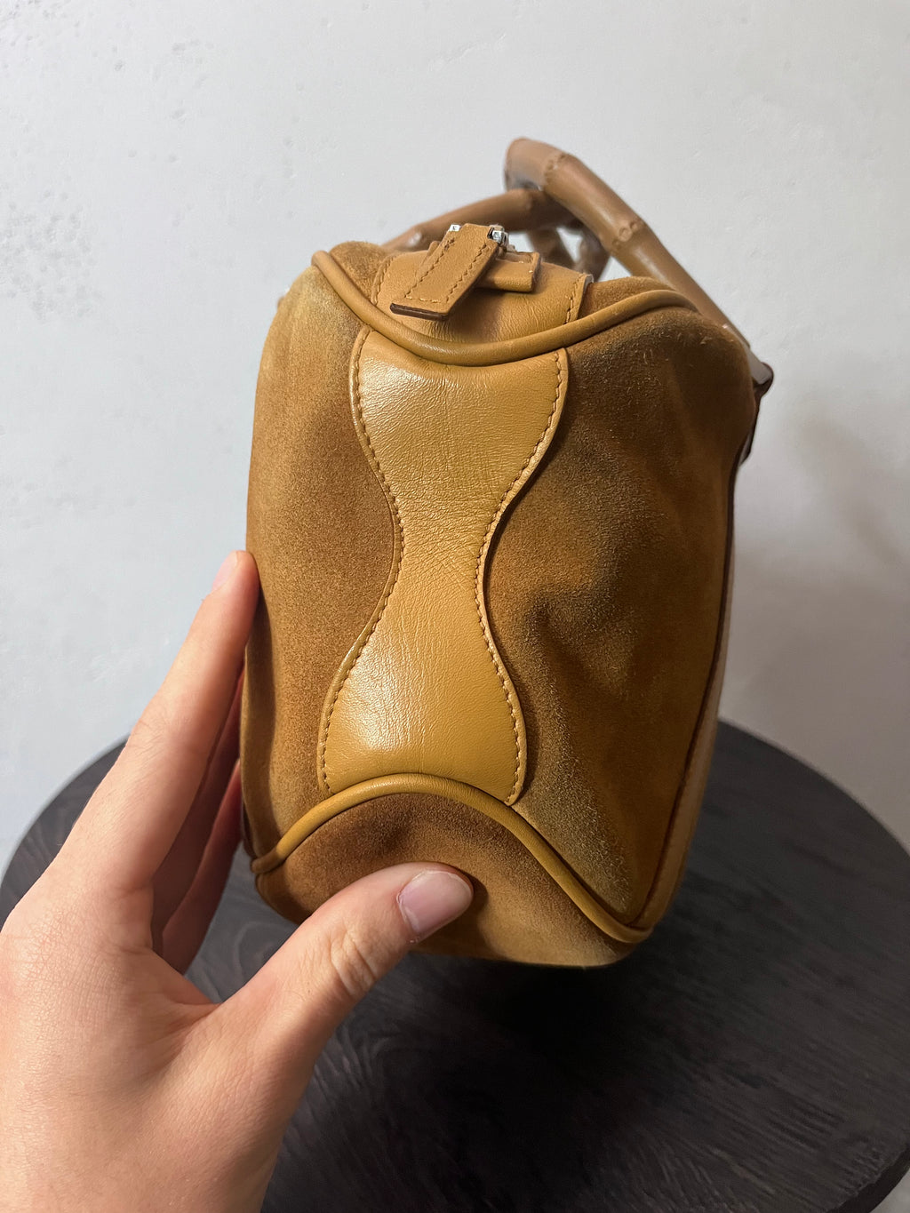 Gucci Vintage Suede Bamboo Handbag Brown