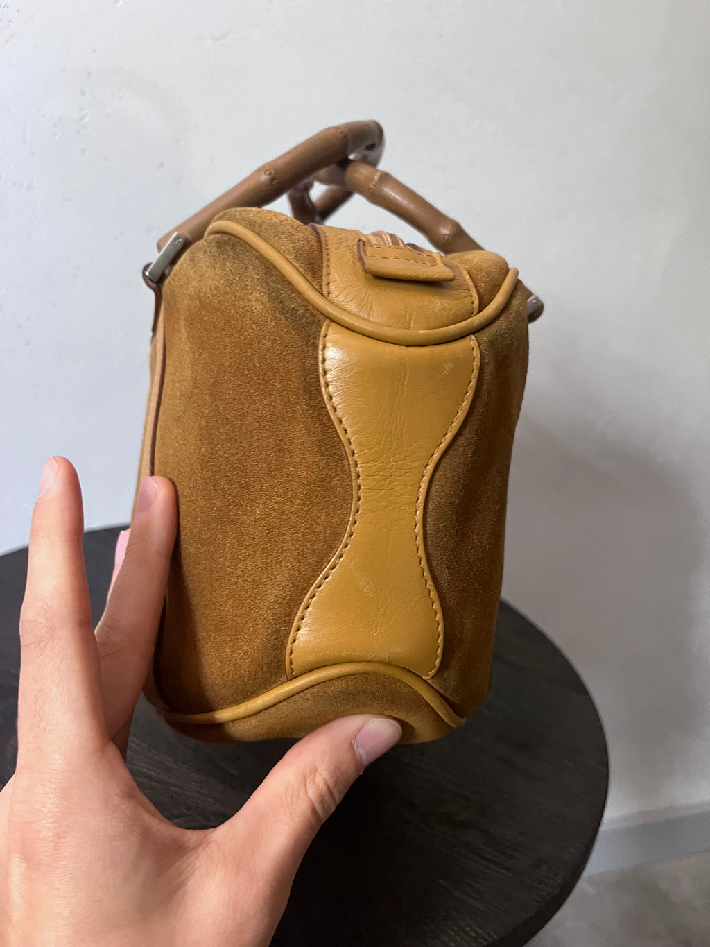 Gucci Vintage Suede Bamboo Handbag Brown