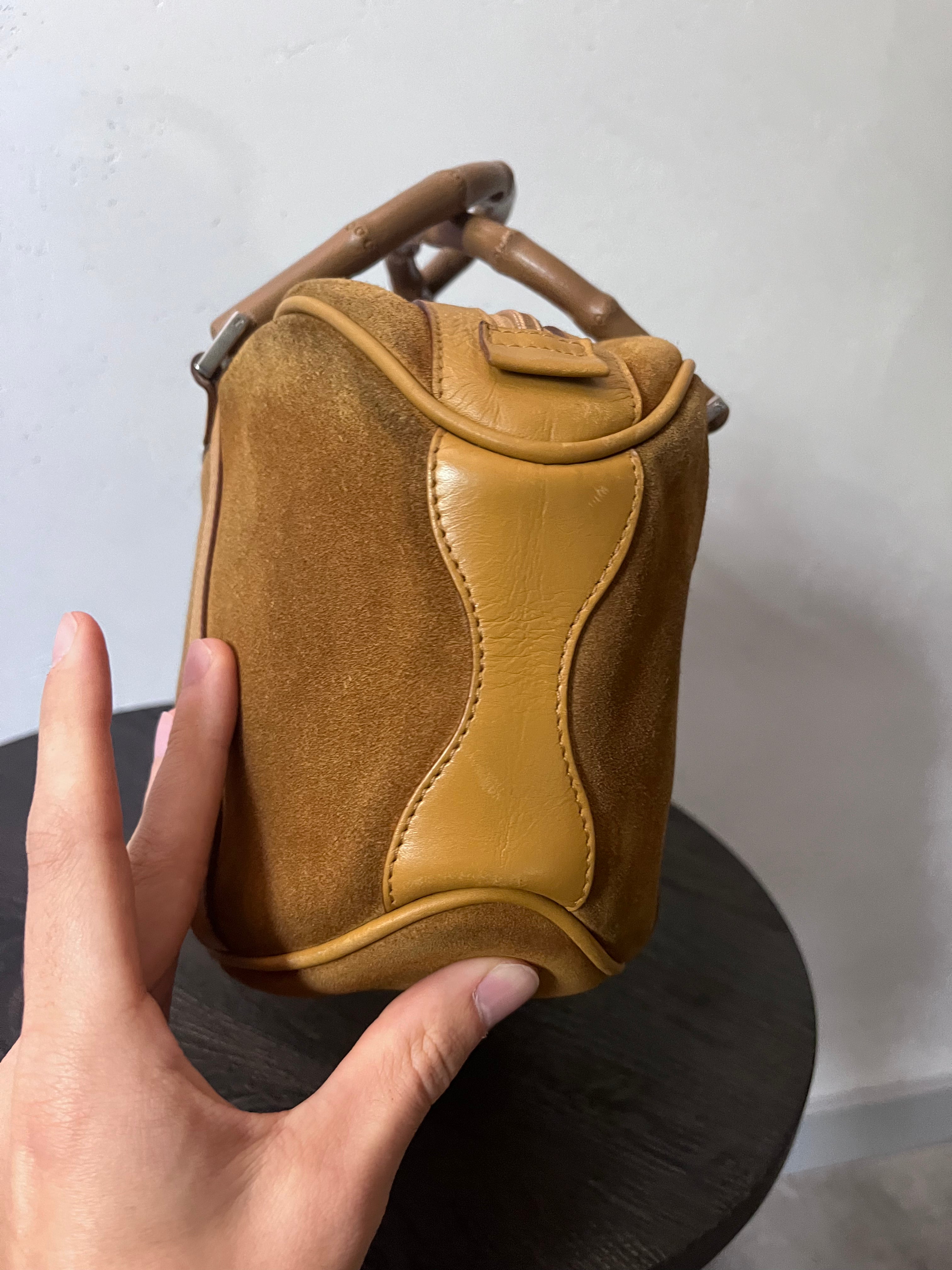 Gucci Vintage Suede Bamboo Handbag Brown