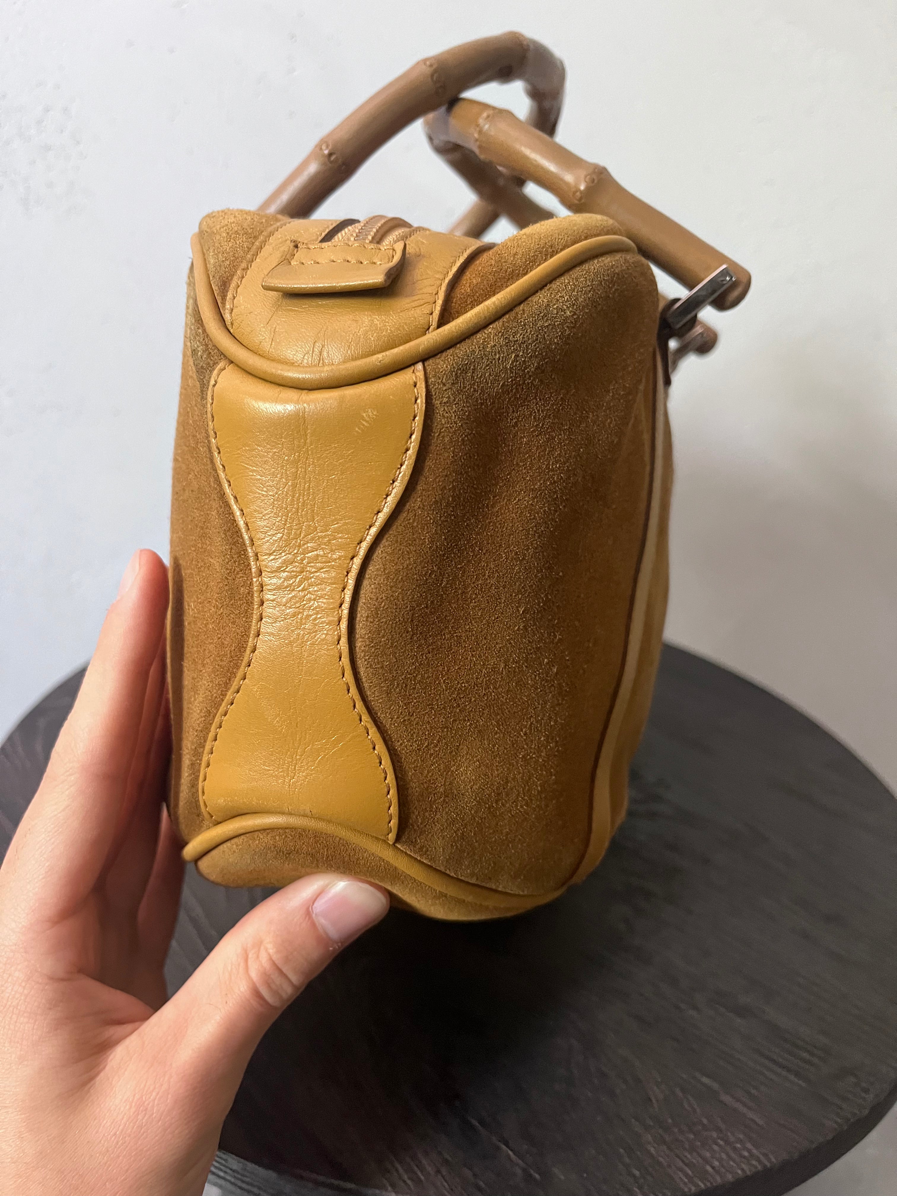 Gucci Vintage Suede Bamboo Handbag Brown