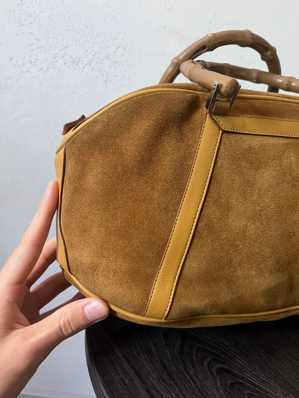 Gucci Vintage Suede Bamboo Handbag Brown