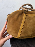 Gucci Vintage Suede Bamboo Handbag Brown