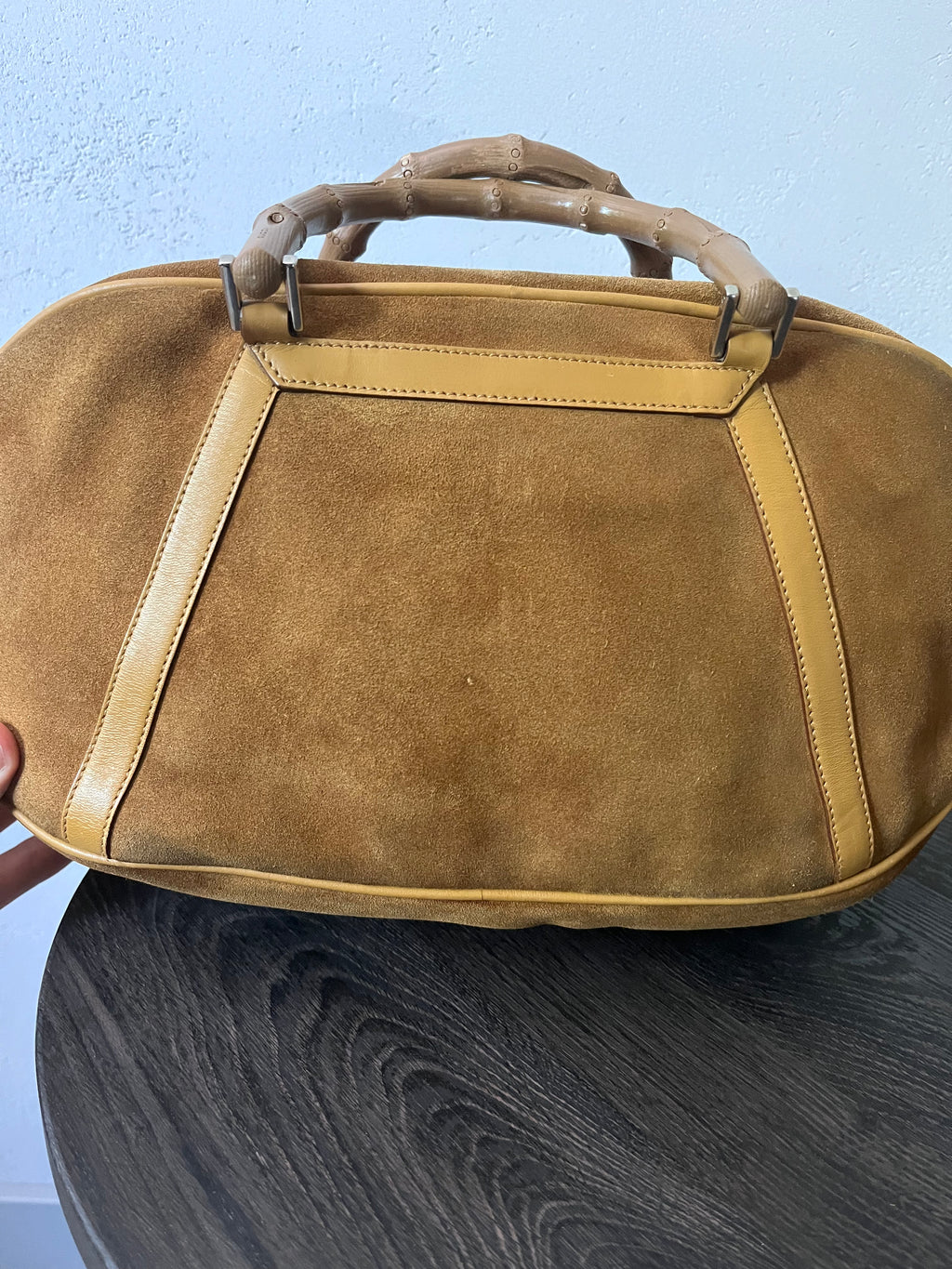 Gucci Vintage Suede Bamboo Handbag Brown
