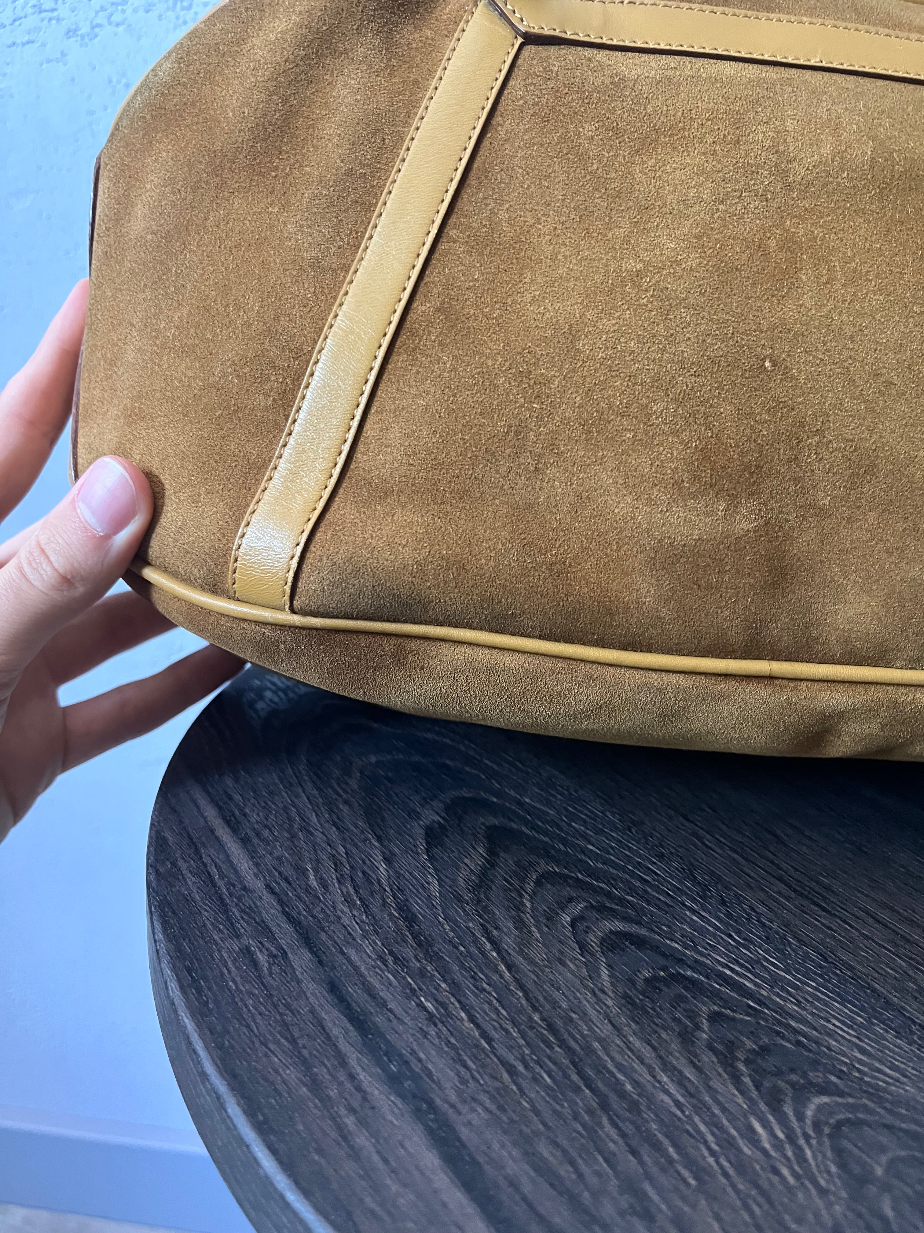 Gucci Vintage Suede Bamboo Handbag Brown