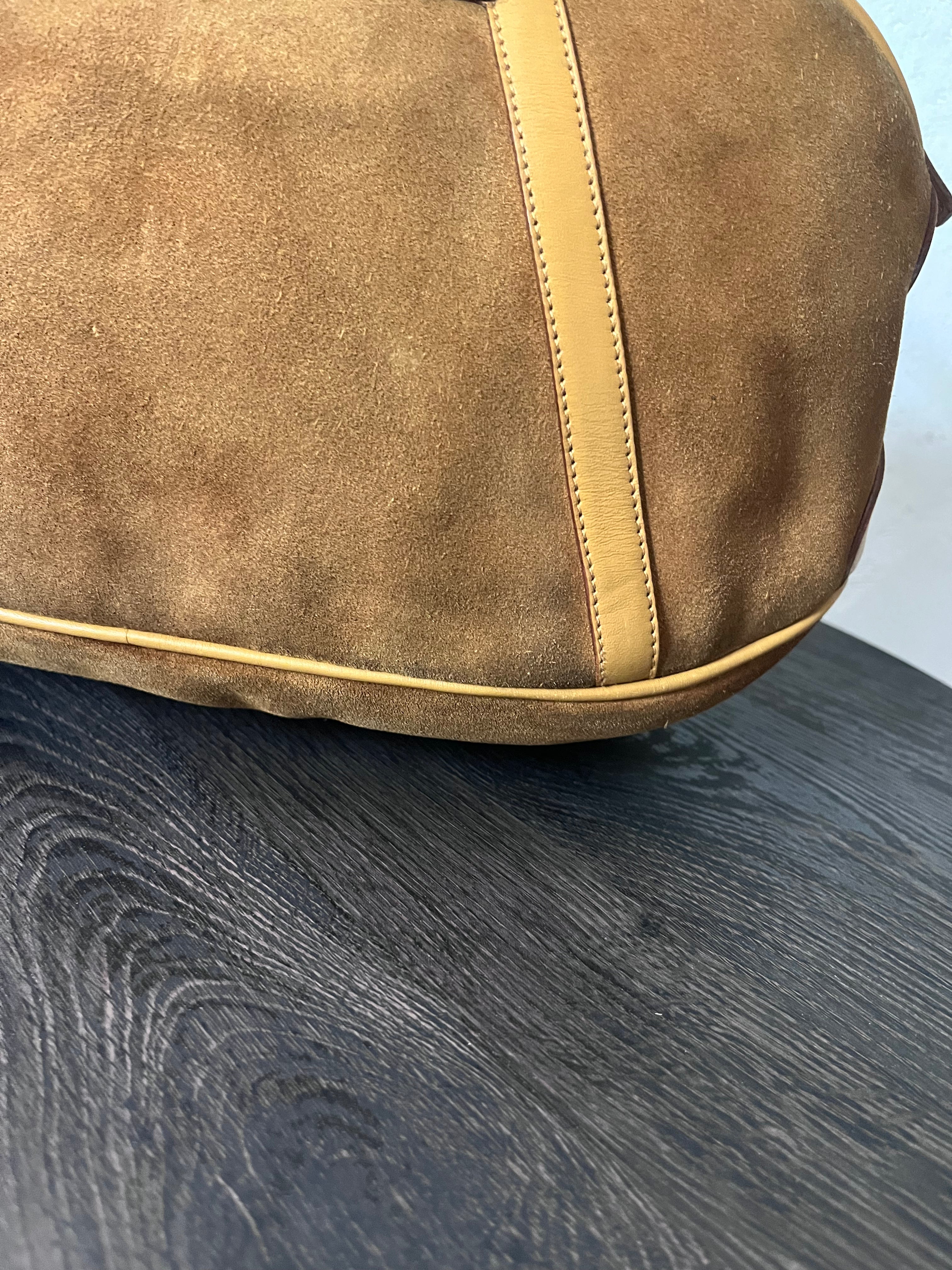 Gucci Vintage Suede Bamboo Handbag Brown