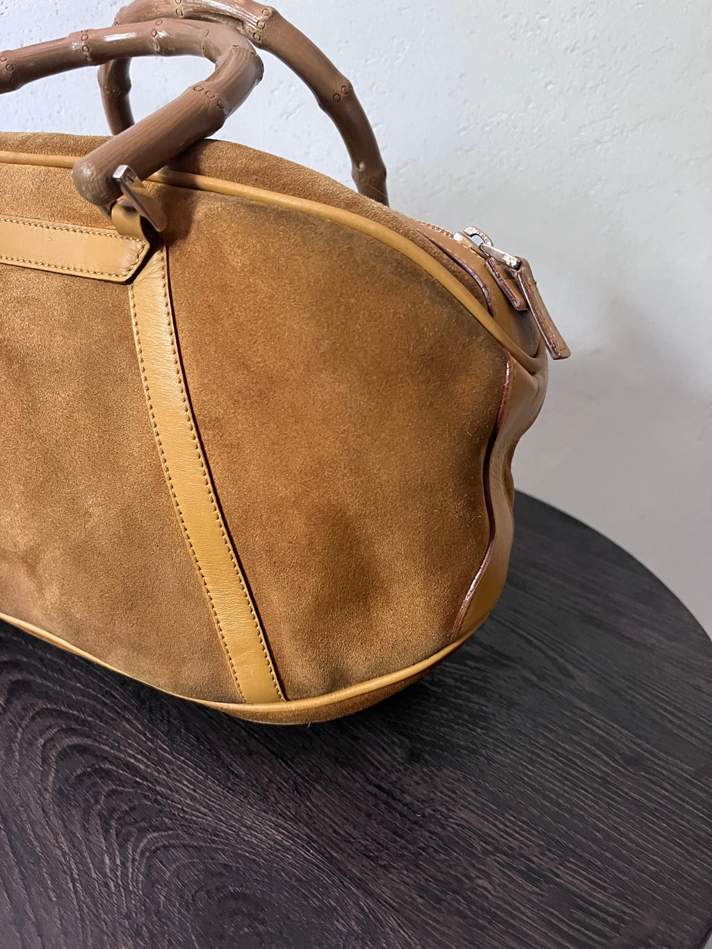 Gucci Vintage Suede Bamboo Handbag Brown
