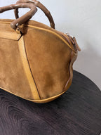 Gucci Vintage Suede Bamboo Handbag Brown