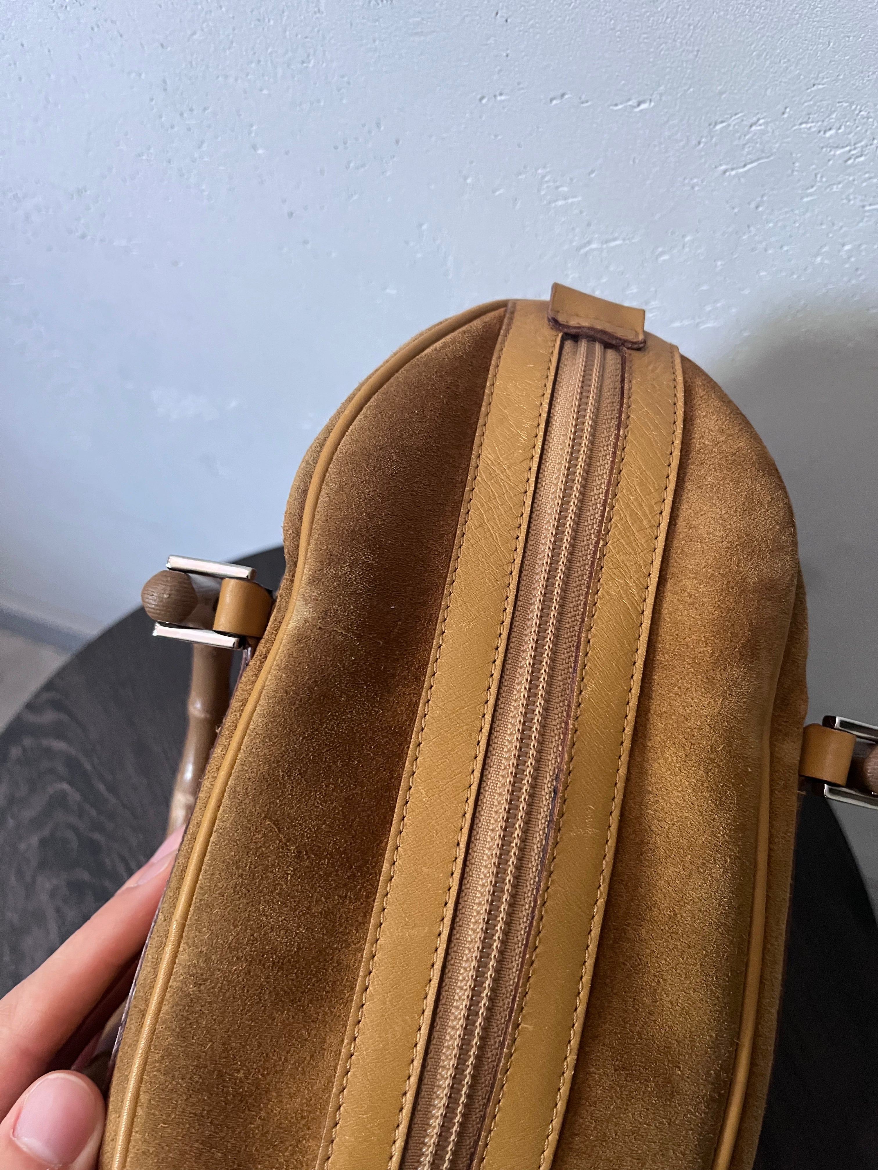 Gucci Vintage Suede Bamboo Handbag Brown