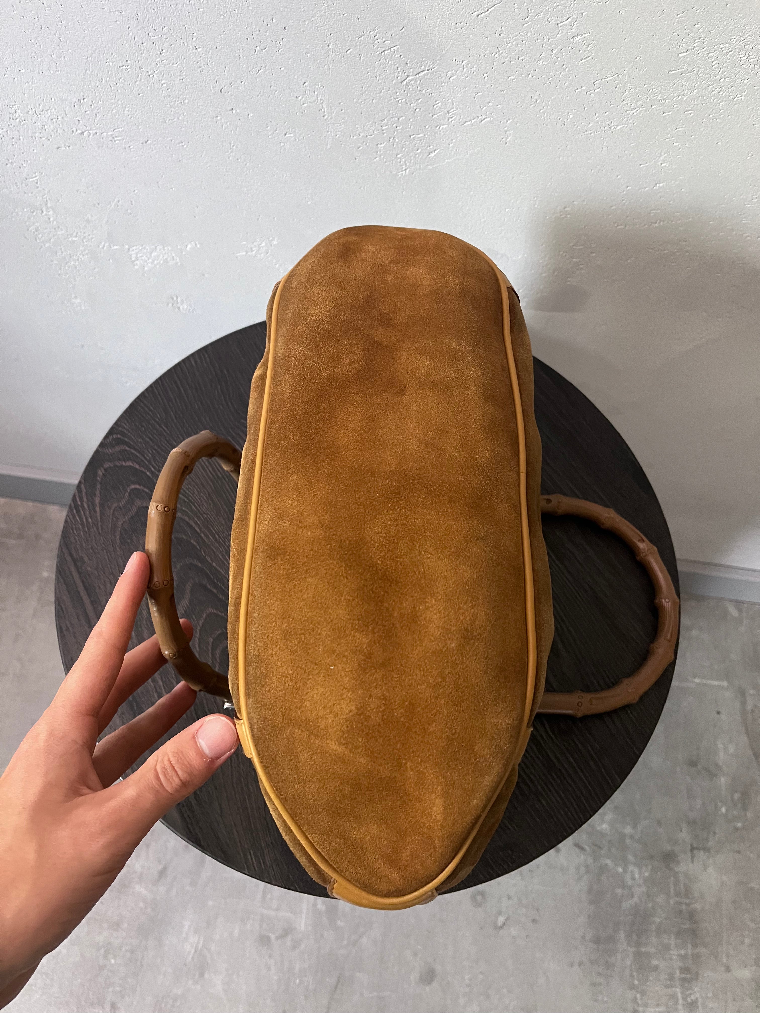 Gucci Vintage Suede Bamboo Handbag Brown