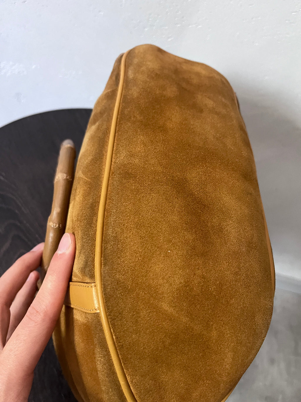 Gucci Vintage Suede Bamboo Handbag Brown