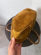 Gucci Vintage Suede Bamboo Handbag Brown