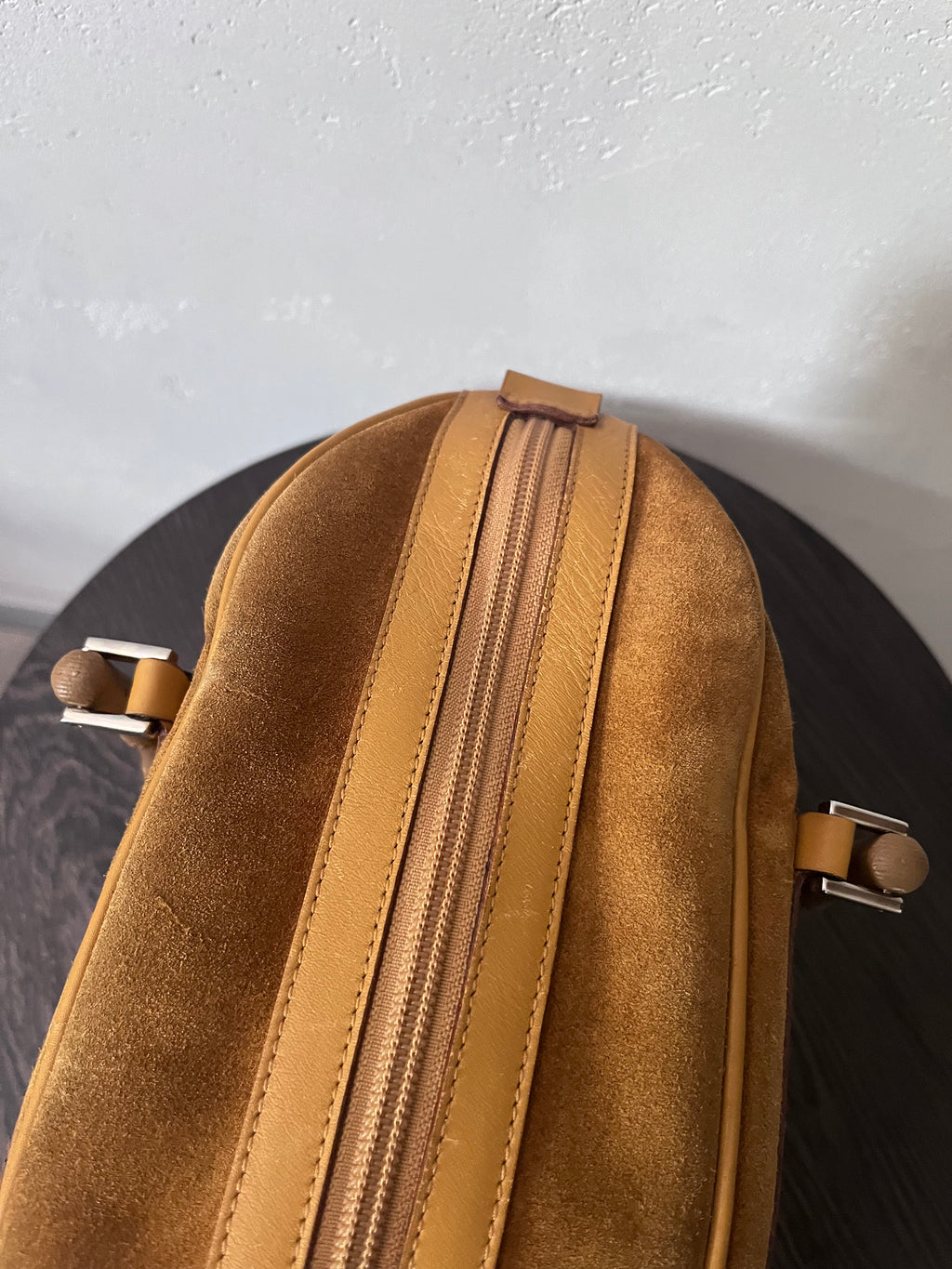 Gucci Vintage Suede Bamboo Handbag Brown