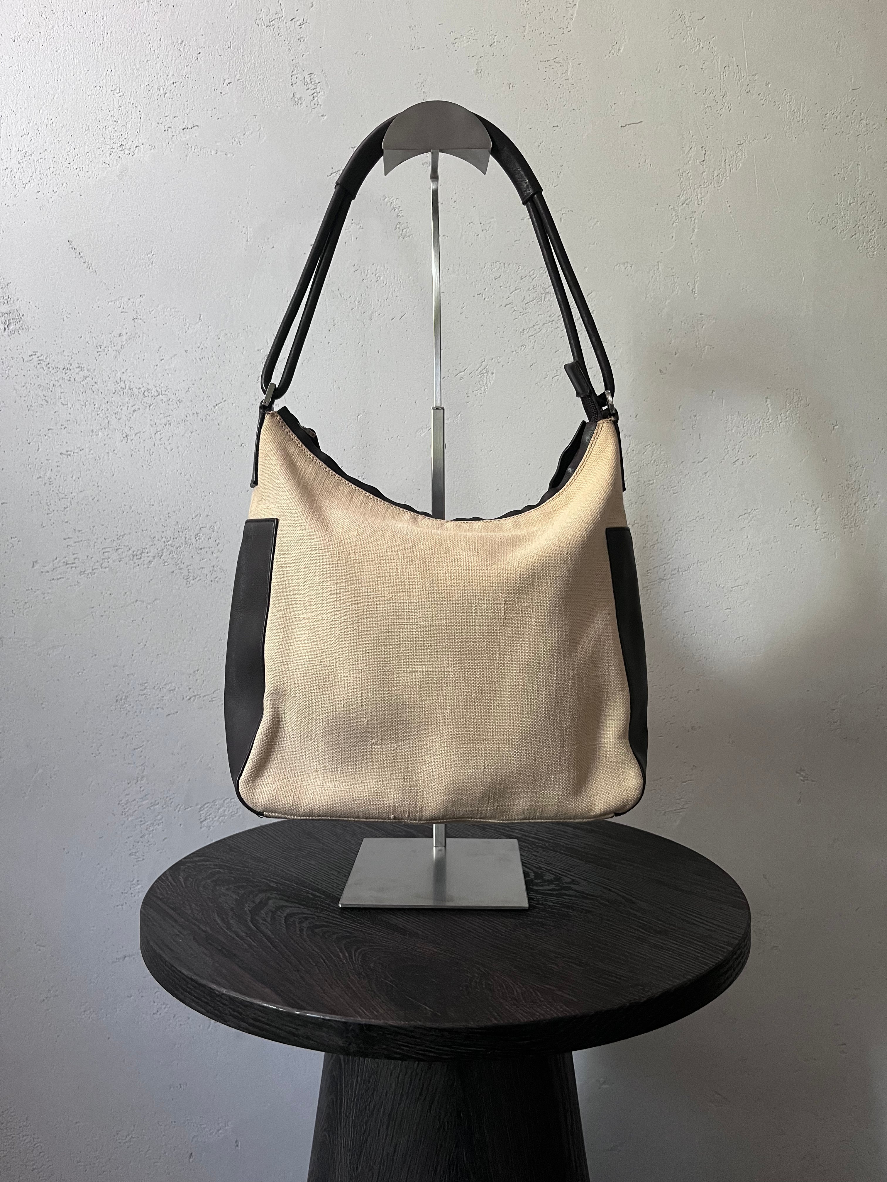 Gucci Canvas Leather Hobo Shoulder Bag Beige Brown