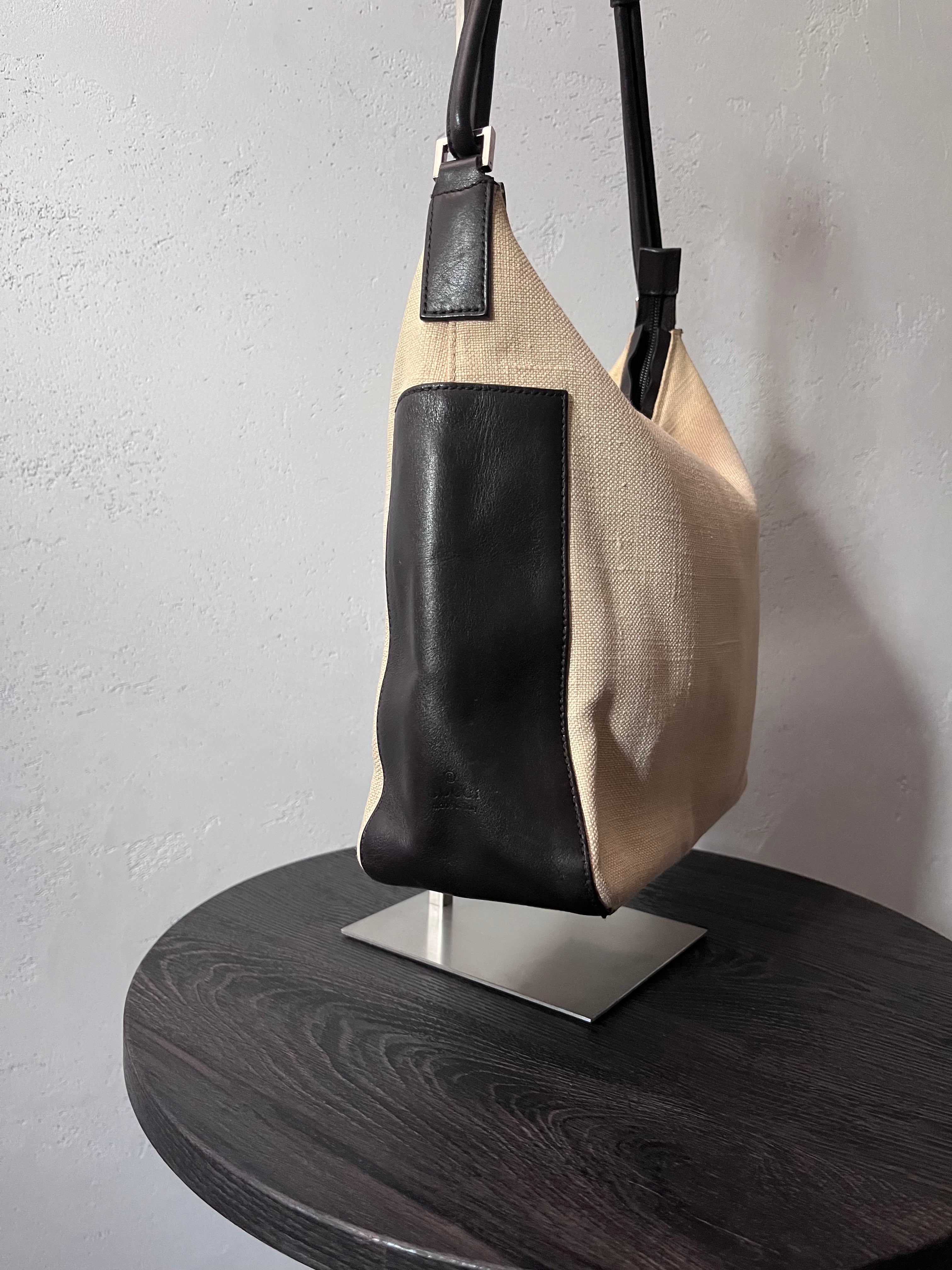 Gucci Canvas Leather Hobo Shoulder Bag Beige Brown