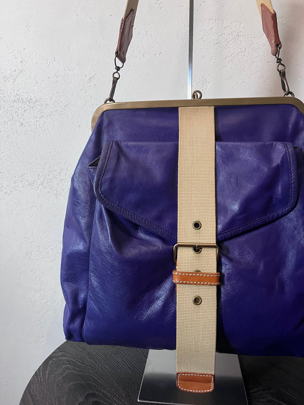 90s Miu Miu Strap Leather Shoulder Bag Purple