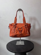 Miu Miu Logo Charm Leather Shoulder Bag Orange