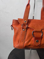 Miu Miu Logo Charm Leather Shoulder Bag Orange