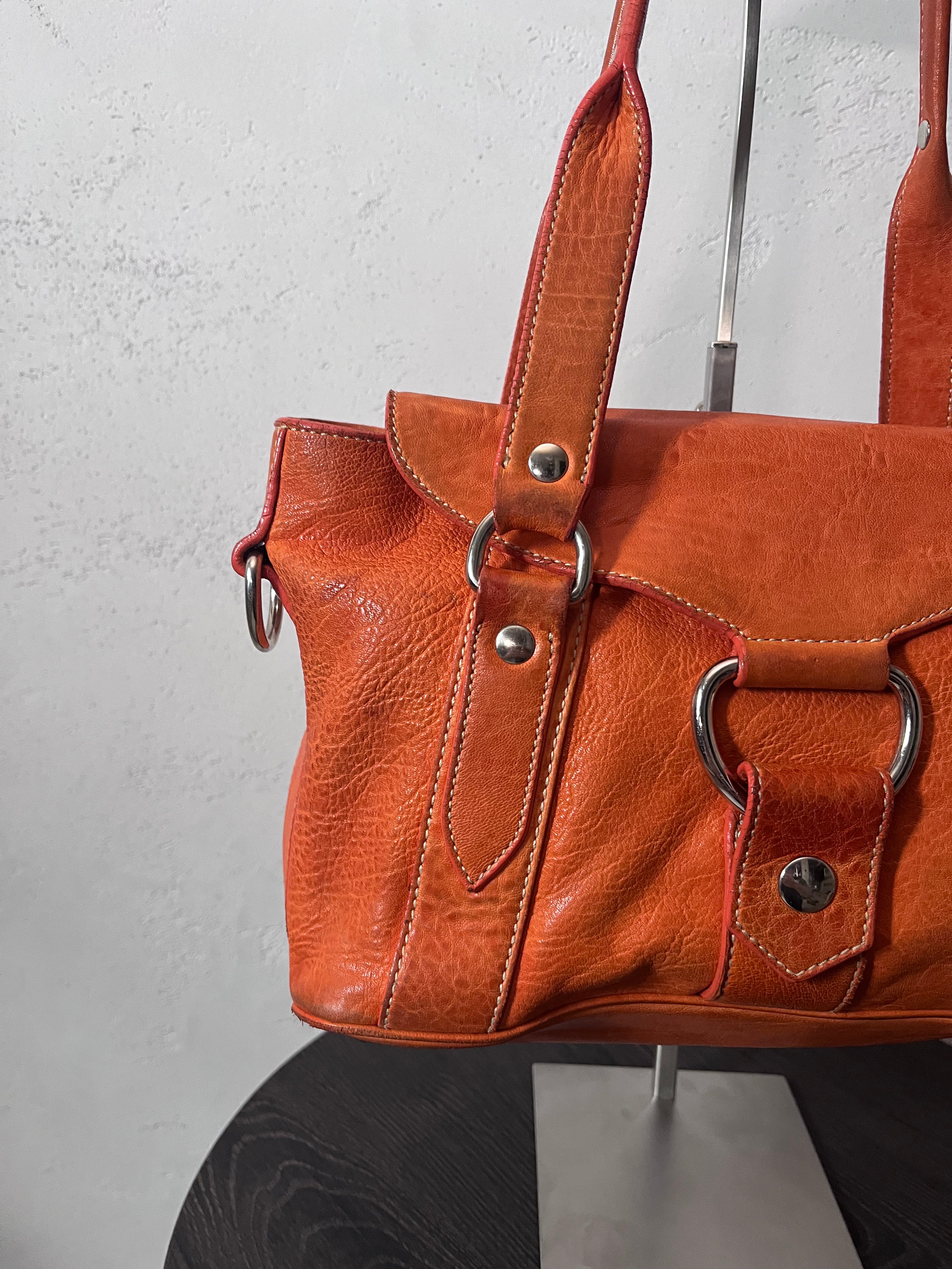 Miu Miu Logo Charm Leather Shoulder Bag Orange