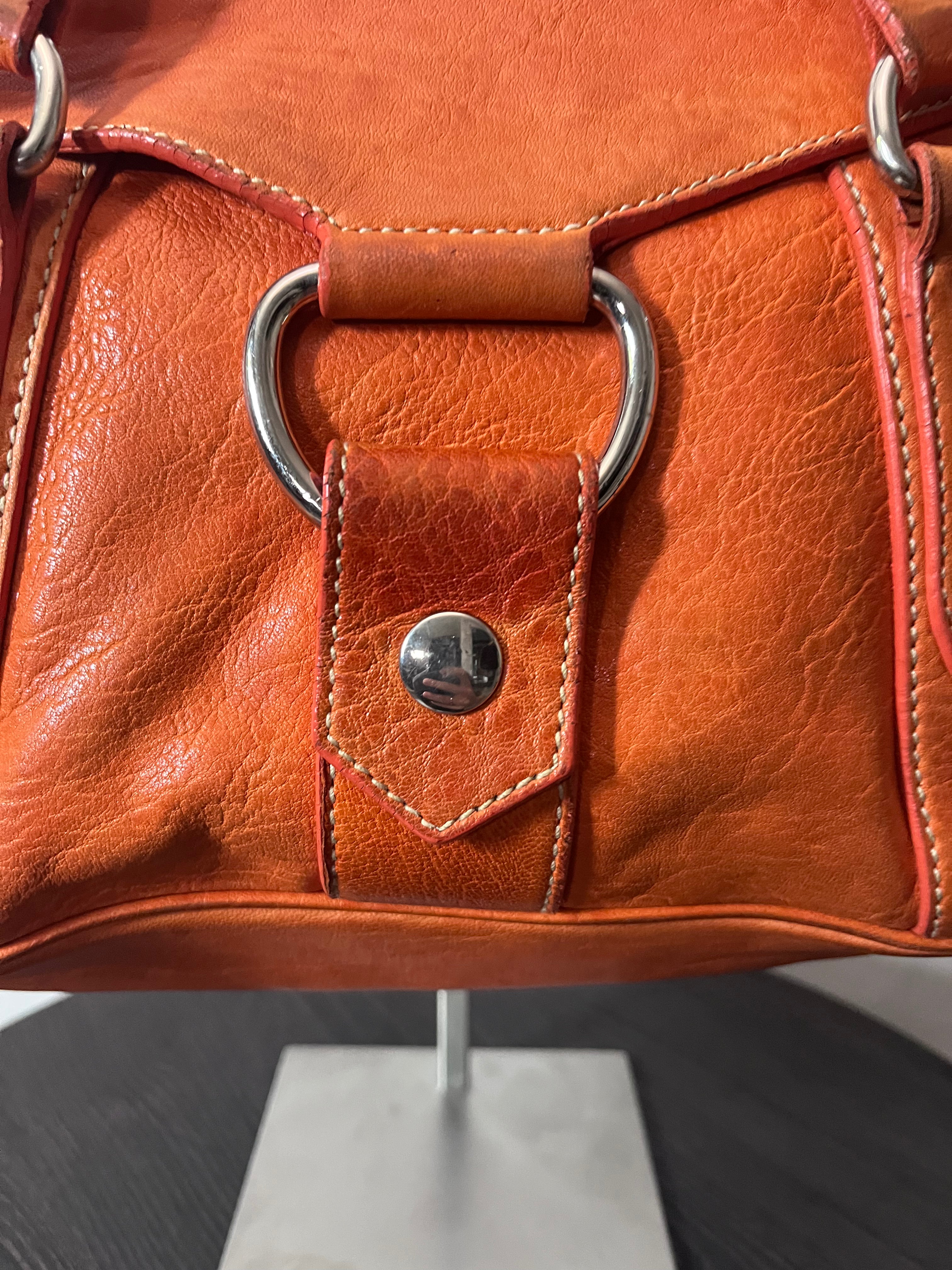 Miu Miu Logo Charm Leather Shoulder Bag Orange