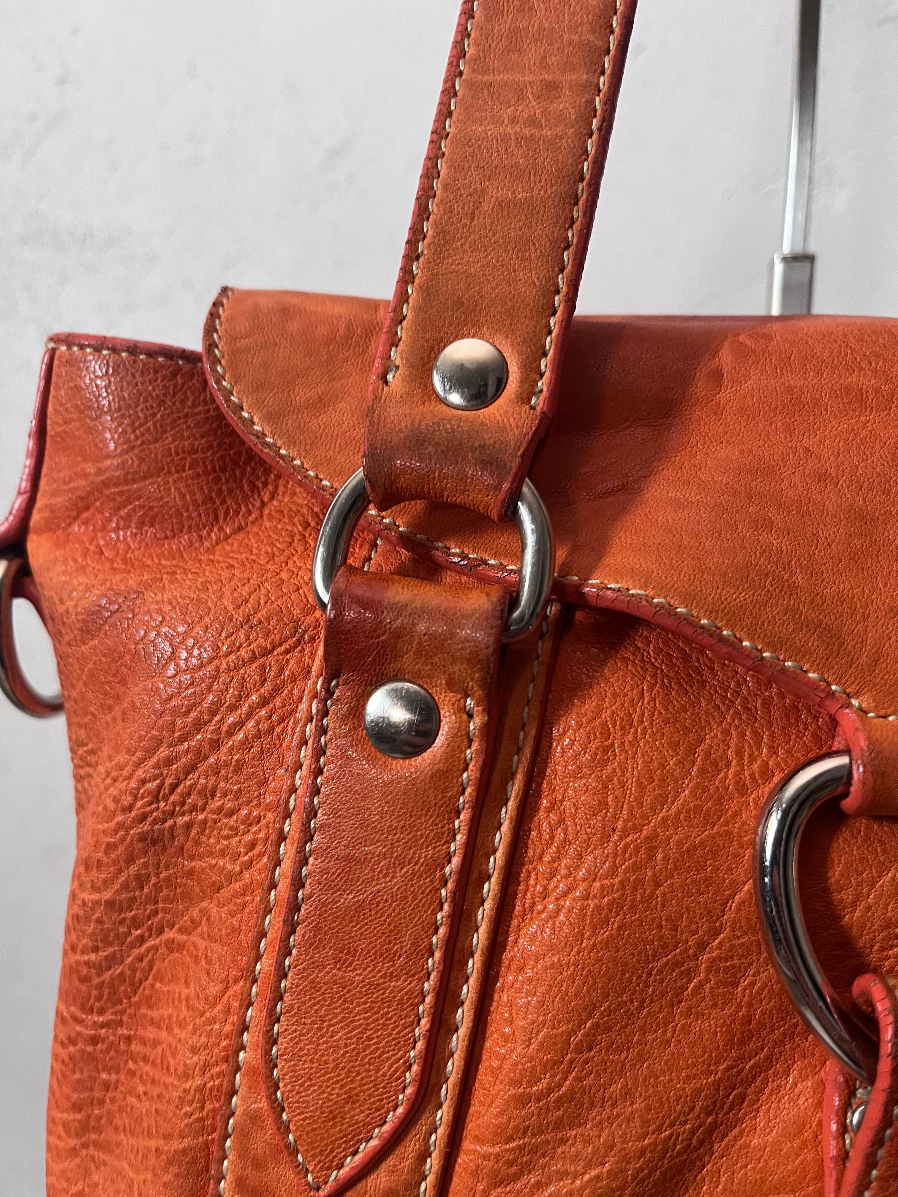 Miu Miu Logo Charm Leather Shoulder Bag Orange