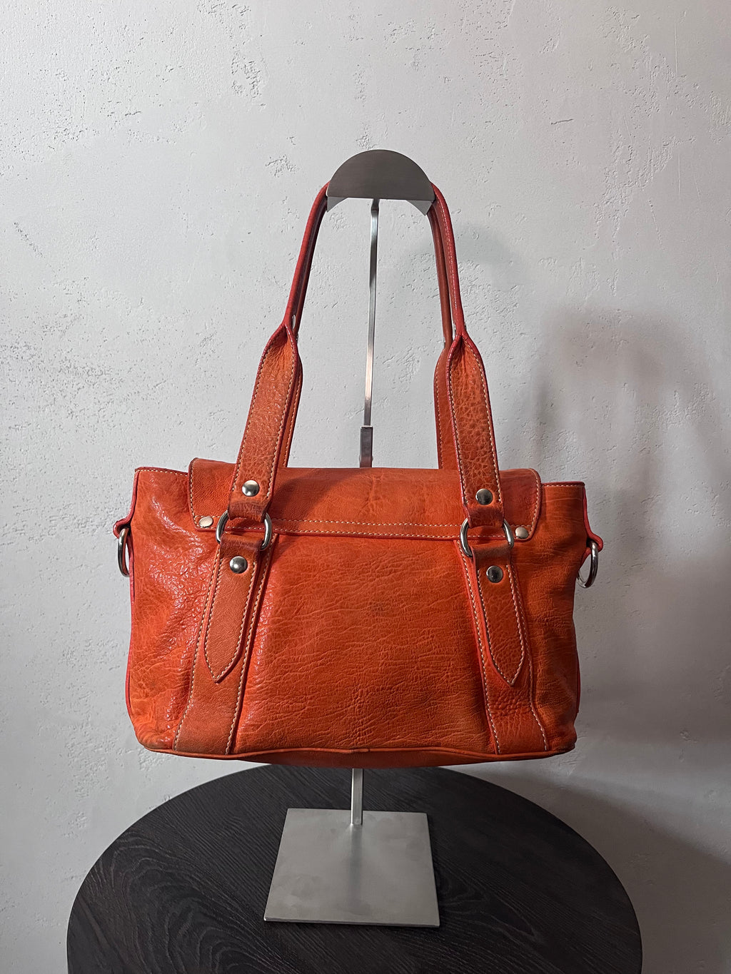 Miu Miu Logo Charm Leather Shoulder Bag Orange