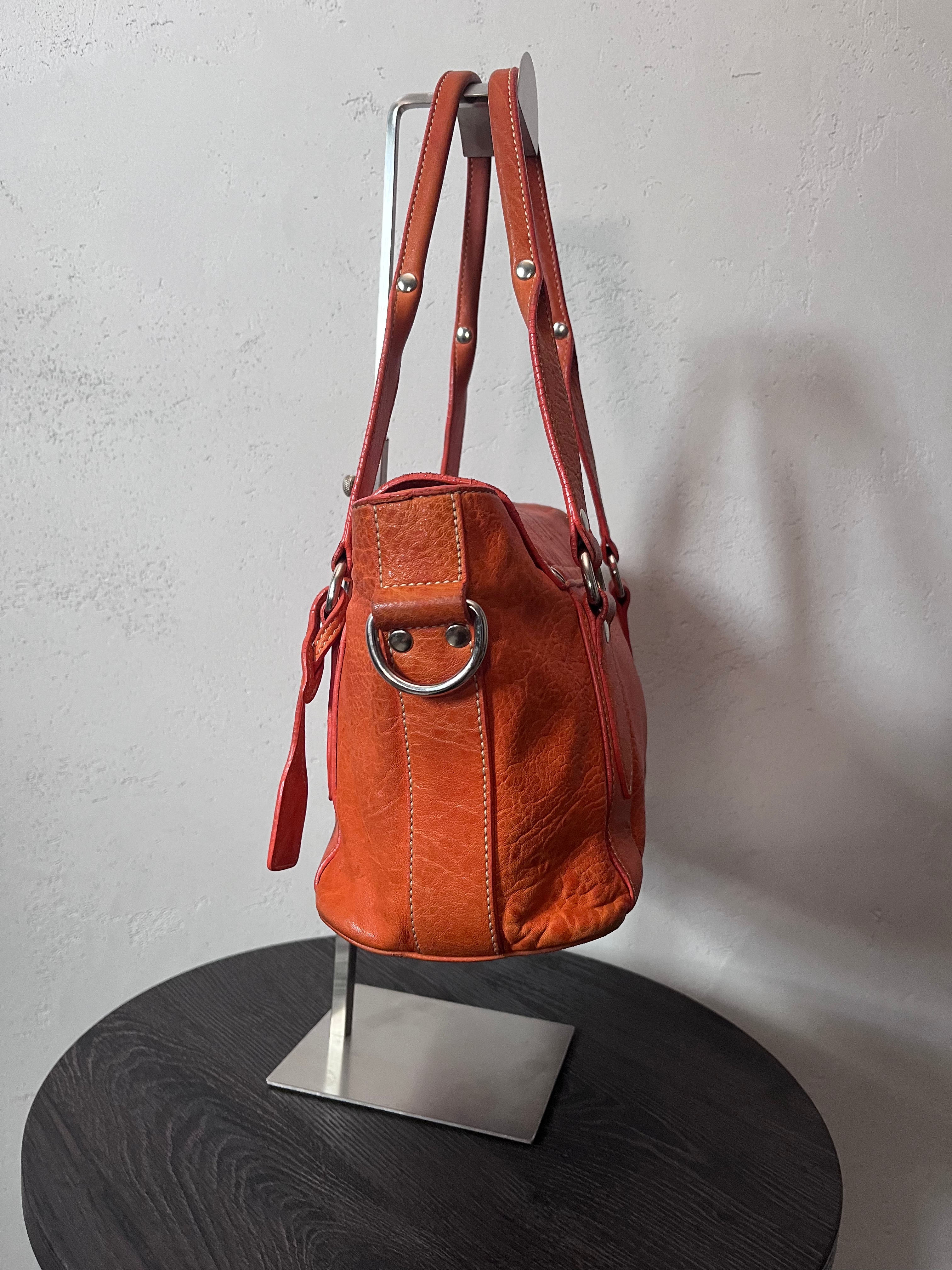 Miu Miu Logo Charm Leather Shoulder Bag Orange