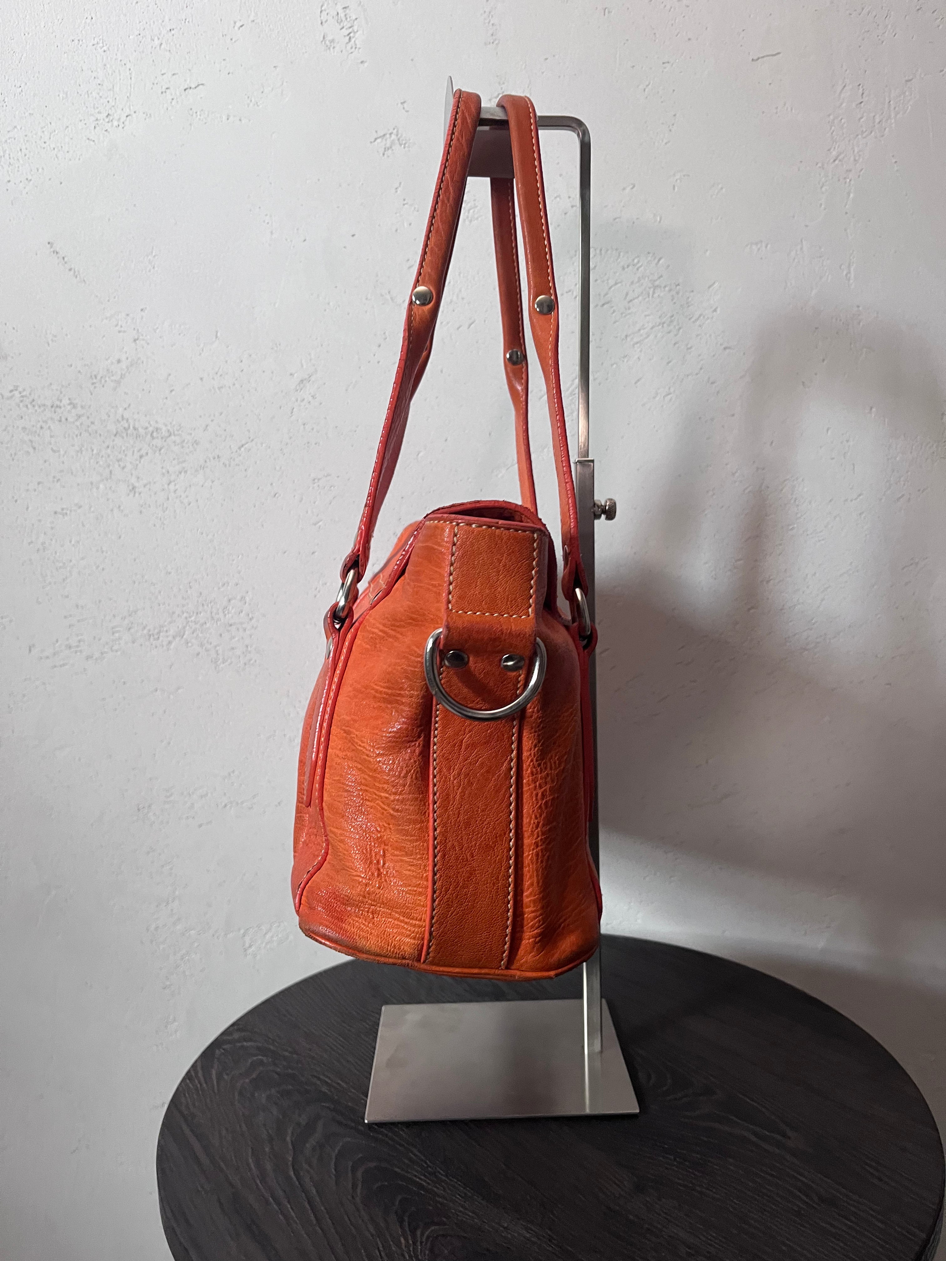 Miu Miu Logo Charm Leather Shoulder Bag Orange