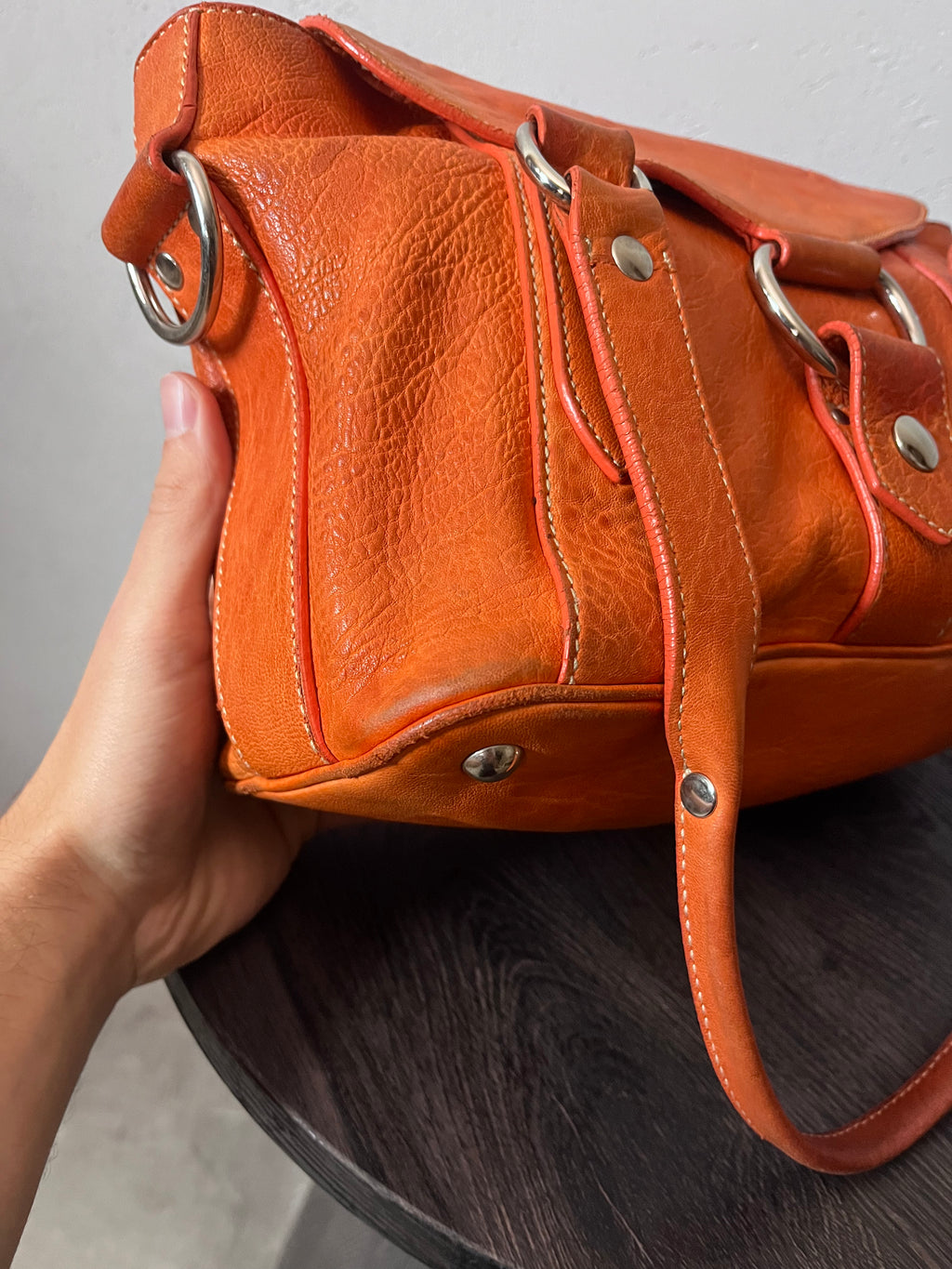 Miu Miu Logo Charm Leather Shoulder Bag Orange