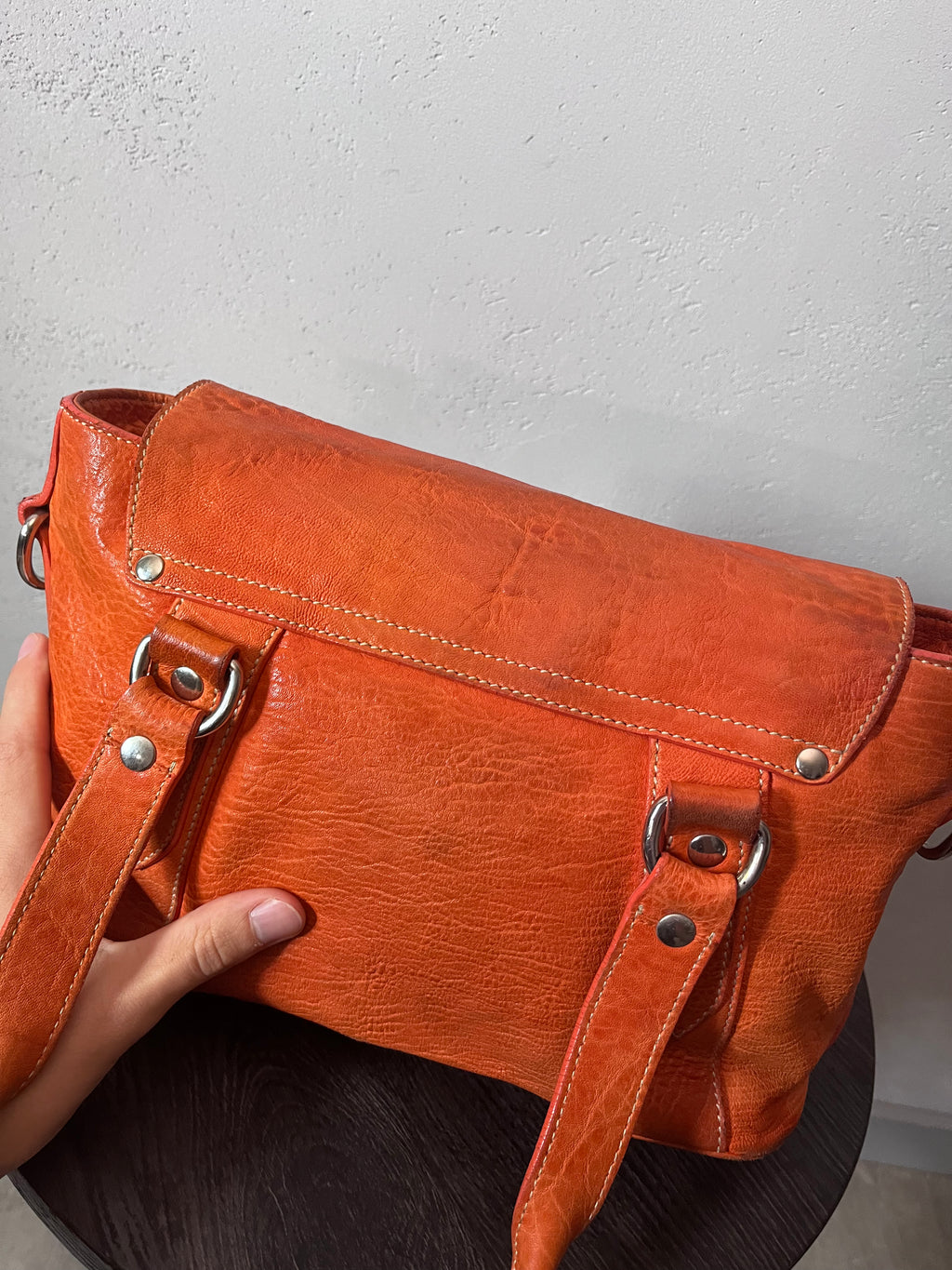 Miu Miu Logo Charm Leather Shoulder Bag Orange