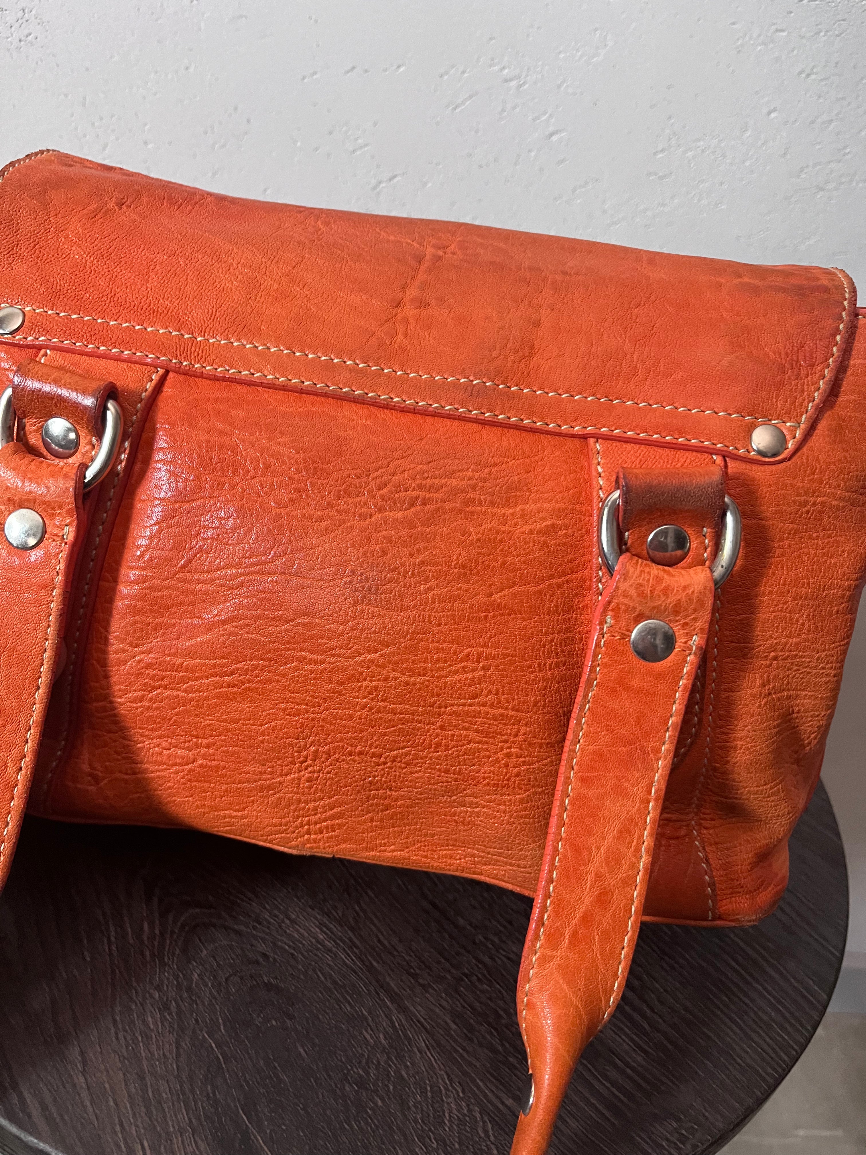 Miu Miu Logo Charm Leather Shoulder Bag Orange