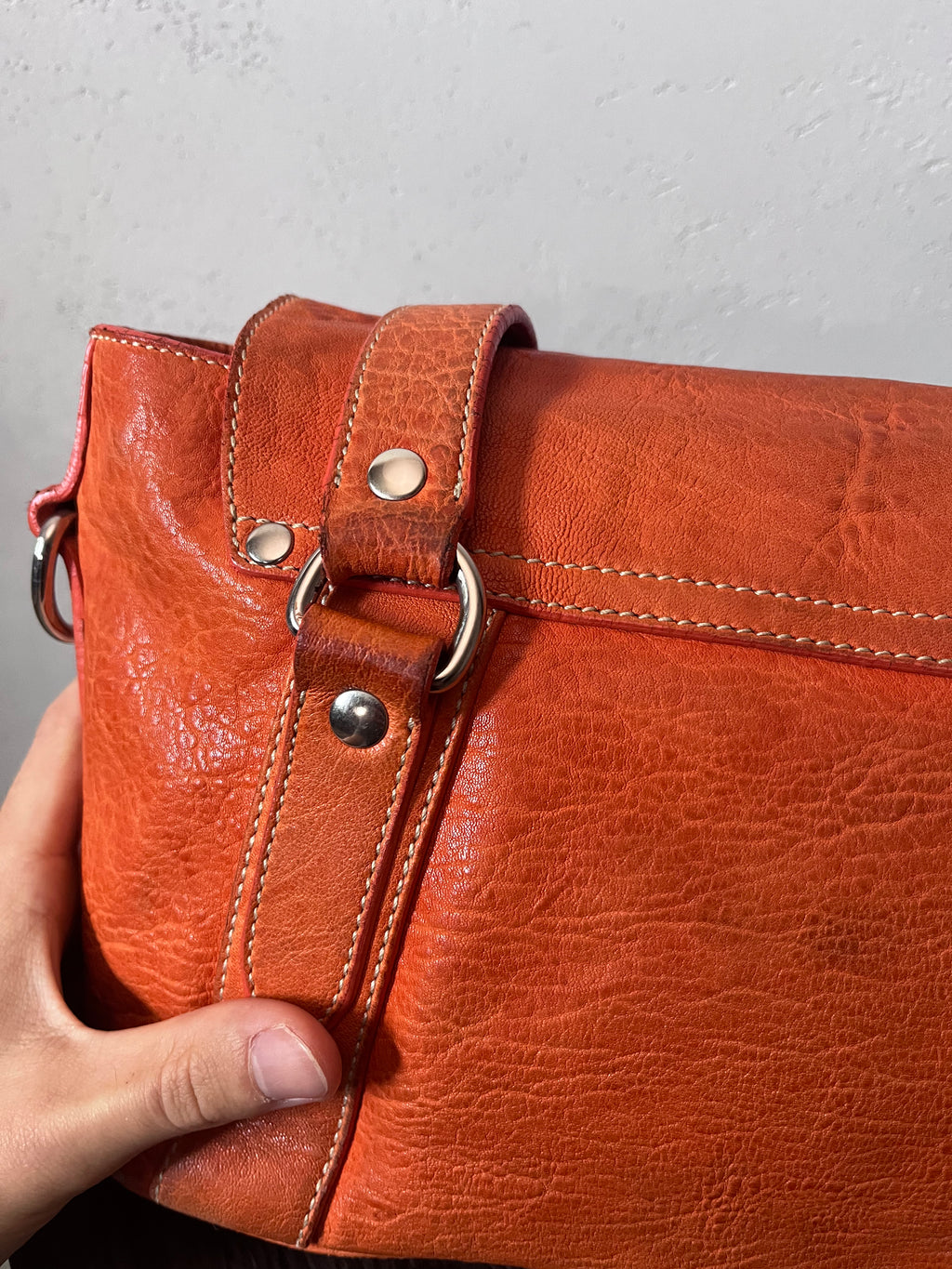 Miu Miu Logo Charm Leather Shoulder Bag Orange