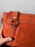 Miu Miu Logo Charm Leather Shoulder Bag Orange