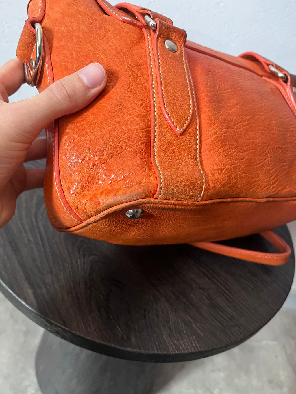 Miu Miu Logo Charm Leather Shoulder Bag Orange