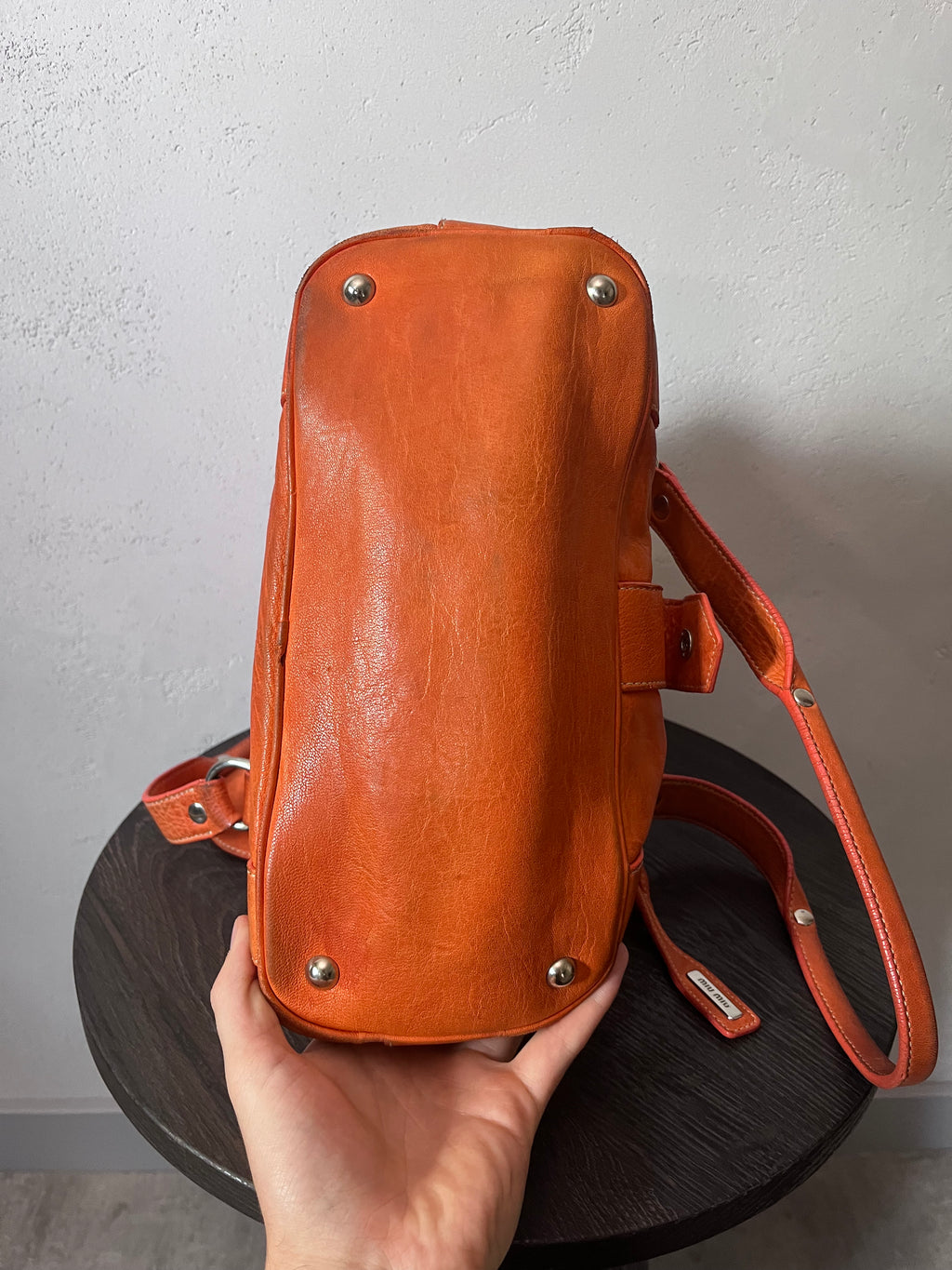 Miu Miu Logo Charm Leather Shoulder Bag Orange