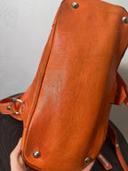 Miu Miu Logo Charm Leather Shoulder Bag Orange