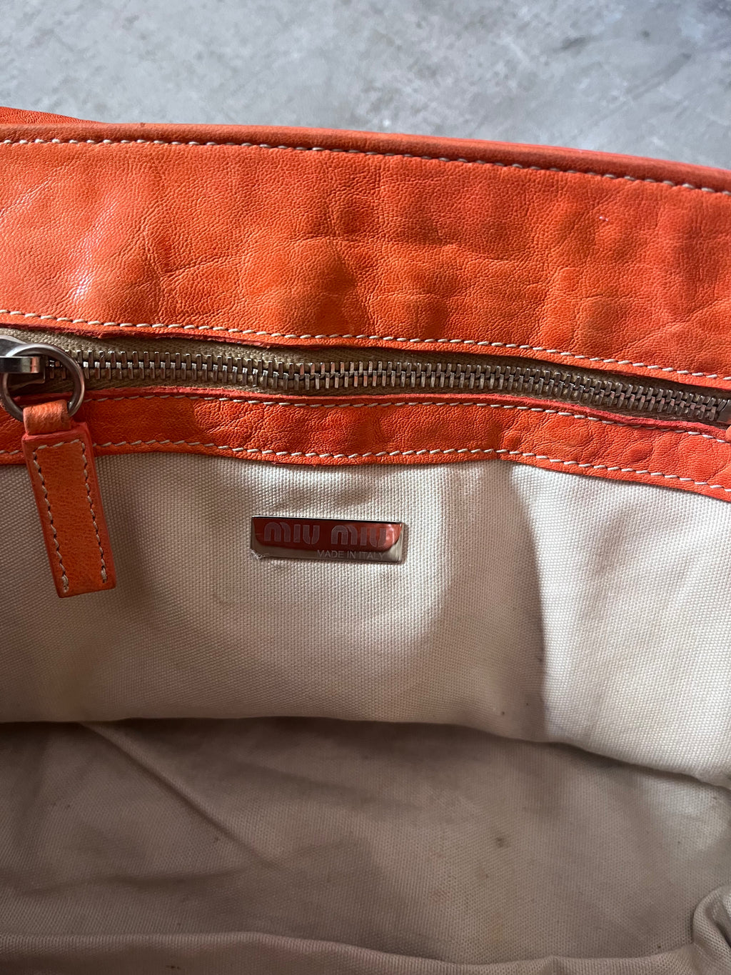 Miu Miu Logo Charm Leather Shoulder Bag Orange