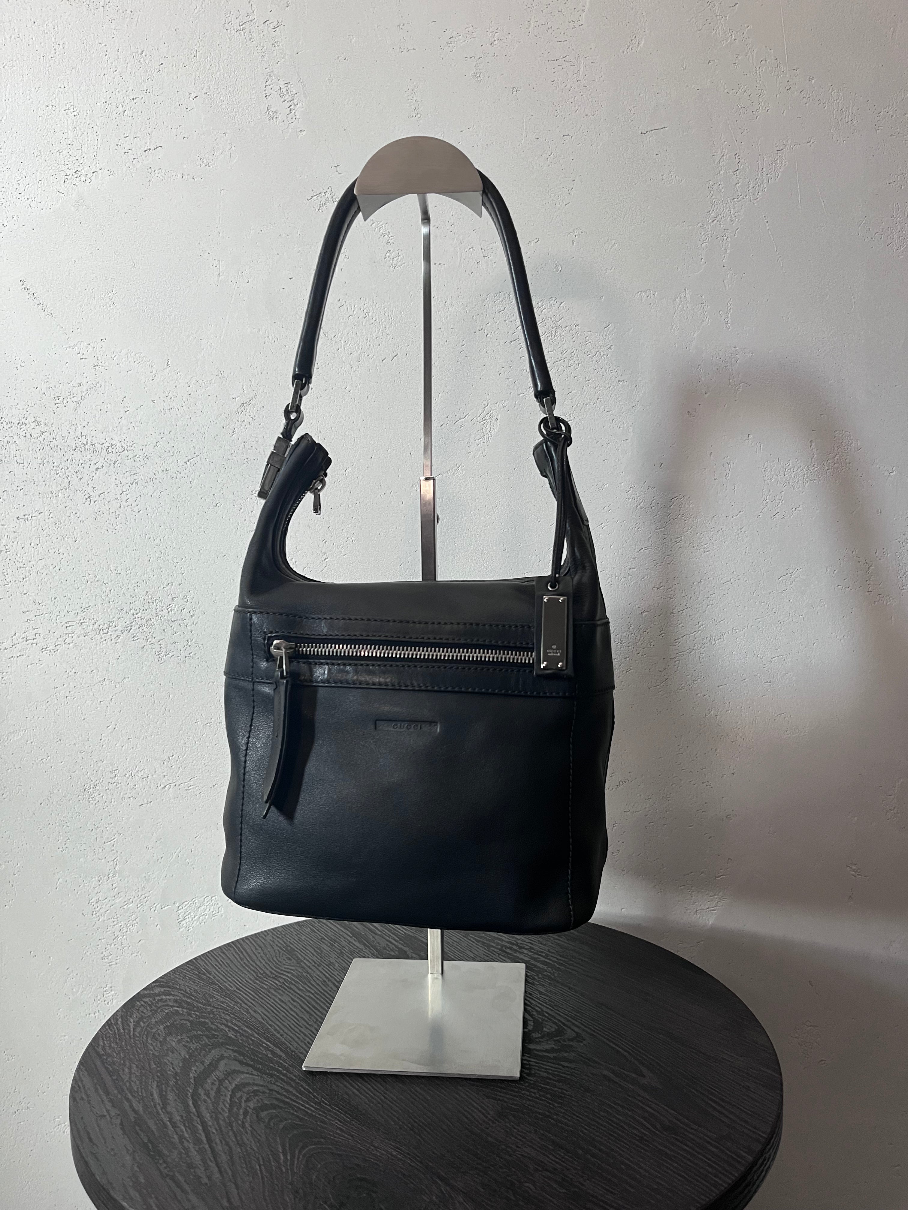 Gucci Vintage Leather Hobo Small Shoulder Bag Black