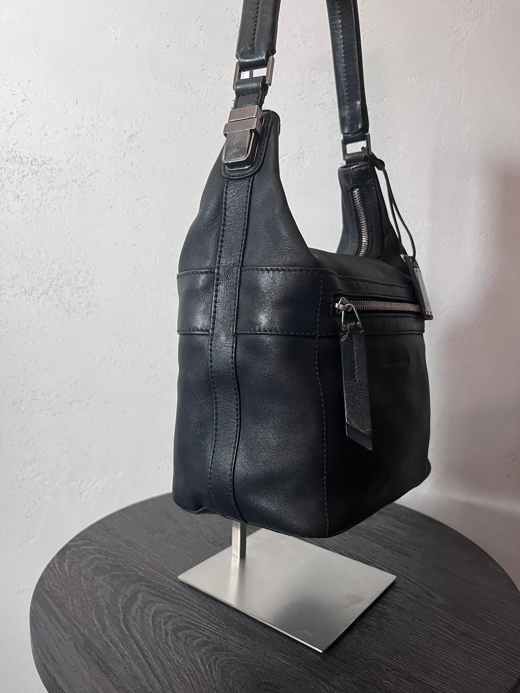 Gucci Vintage Leather Hobo Small Shoulder Bag Black